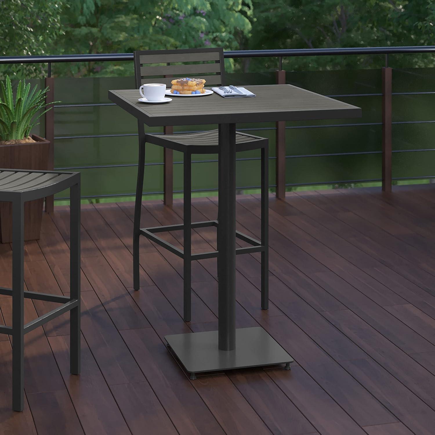 imageFlash Furniture Lark Commercial Grade Bar Height Patio Table IndoorOutdoor Bistro Table with Poly Resin Slats 30quot Square Faux TeakGray Wash