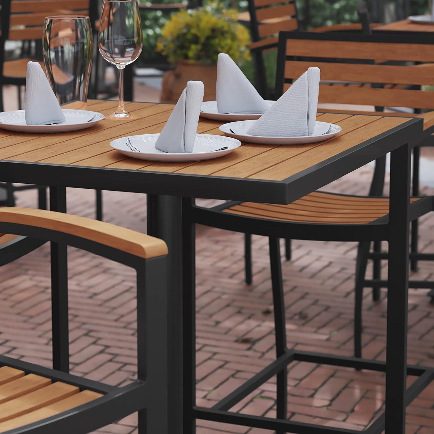 imageFlash Furniture Lark Commercial Grade Bar Height Patio Table IndoorOutdoor Bistro Table with Poly Resin Slats 30quot Square Faux TeakTeak