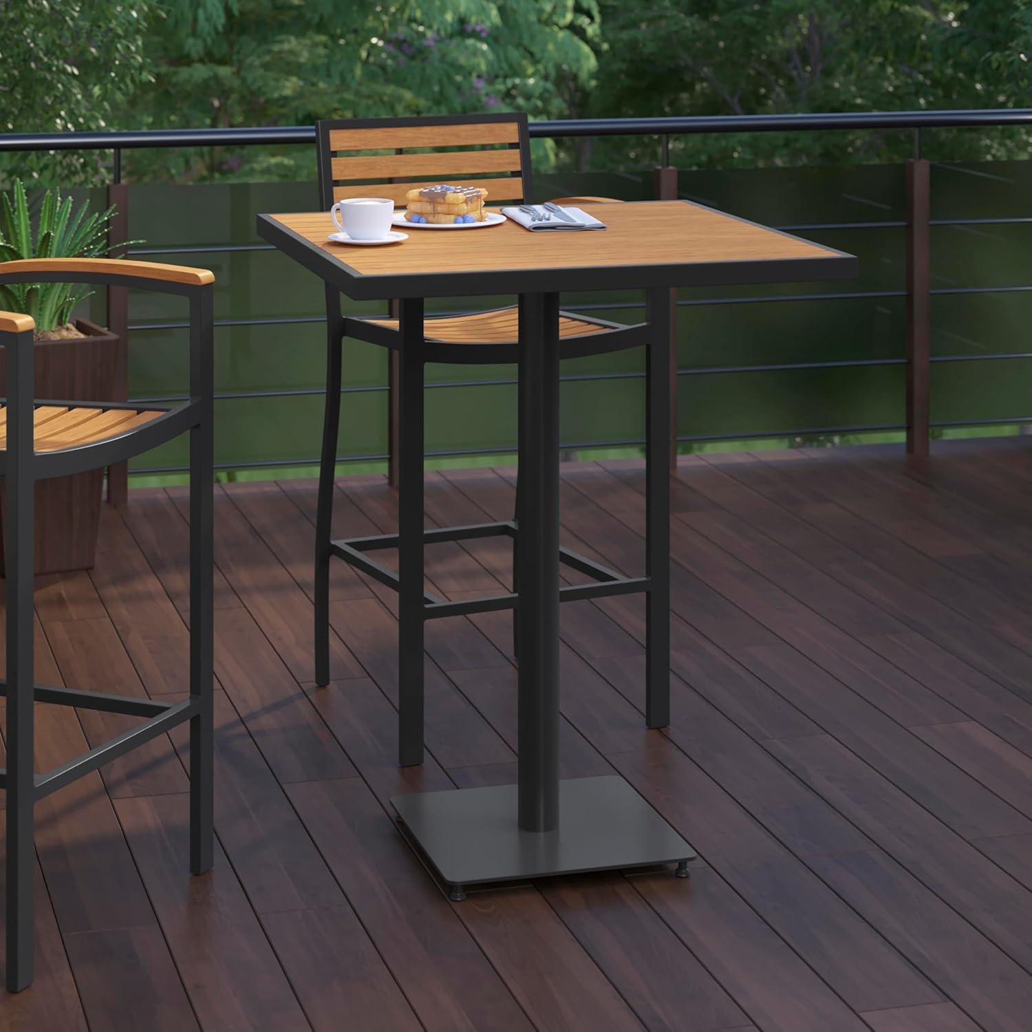 imageFlash Furniture Lark Commercial Grade Bar Height Patio Table IndoorOutdoor Bistro Table with Poly Resin Slats 30quot Square Faux TeakTeak