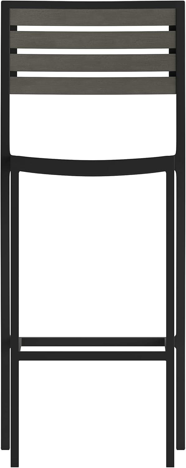 imageFlash Furniture Lark Commercial Grade Bar Height Stool AllWeather Outdoor Bar Stool with Faux Wood Poly Resin Slats and Aluminum Frame Gray WashGray Wash