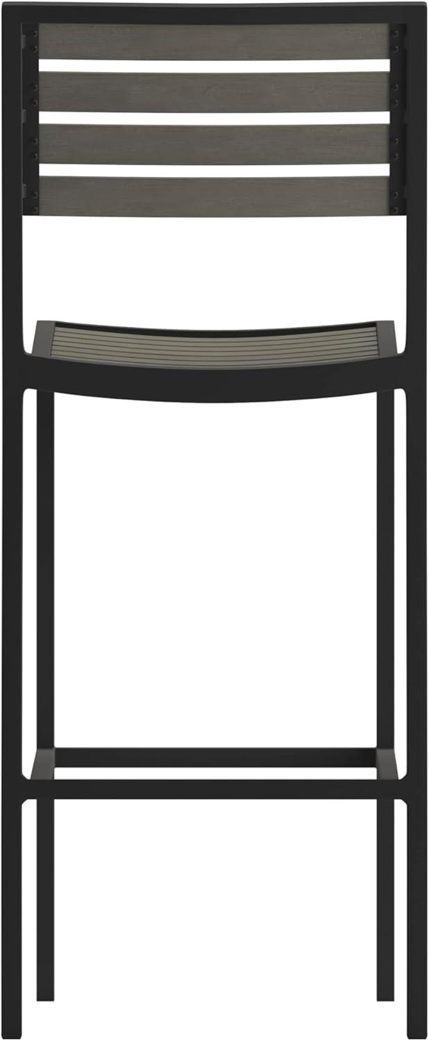 imageFlash Furniture Lark Commercial Grade Bar Height Stool AllWeather Outdoor Bar Stool with Faux Wood Poly Resin Slats and Aluminum Frame Gray WashGray Wash