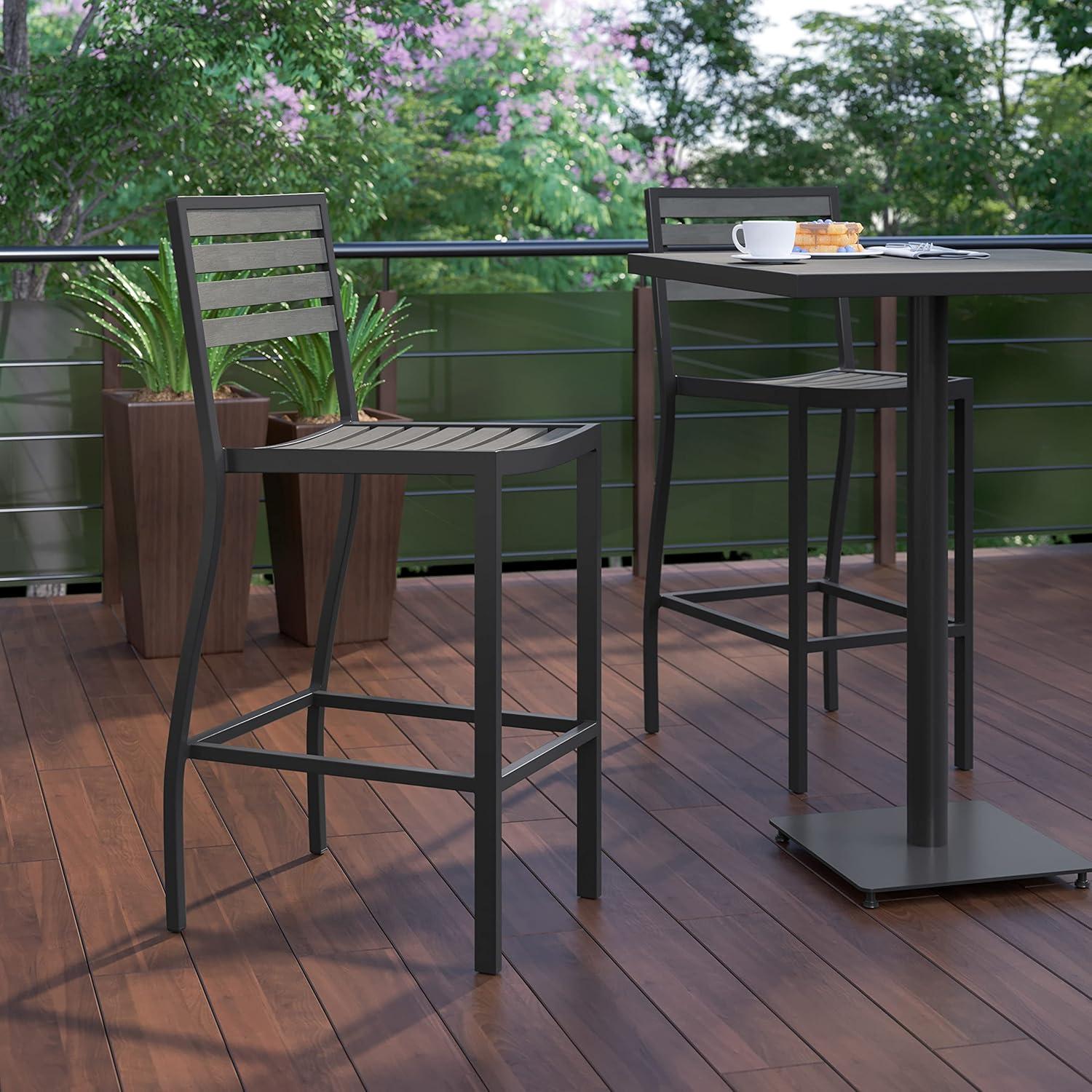imageFlash Furniture Lark Commercial Grade Bar Height Stool AllWeather Outdoor Bar Stool with Faux Wood Poly Resin Slats and Aluminum Frame Gray WashGray Wash