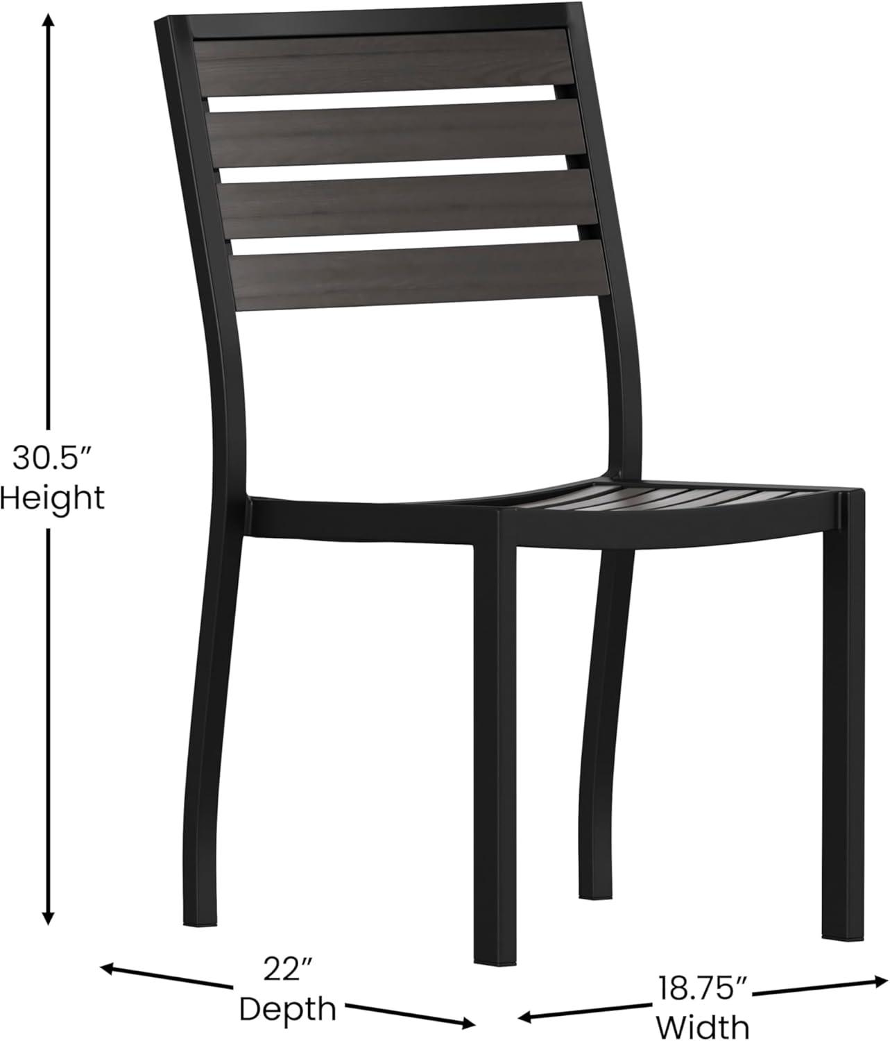 imageFlash Furniture Lark Outdoor Stackable Side Chair with Faux Teak Poly Slats Set of 2Gray Wash Teak