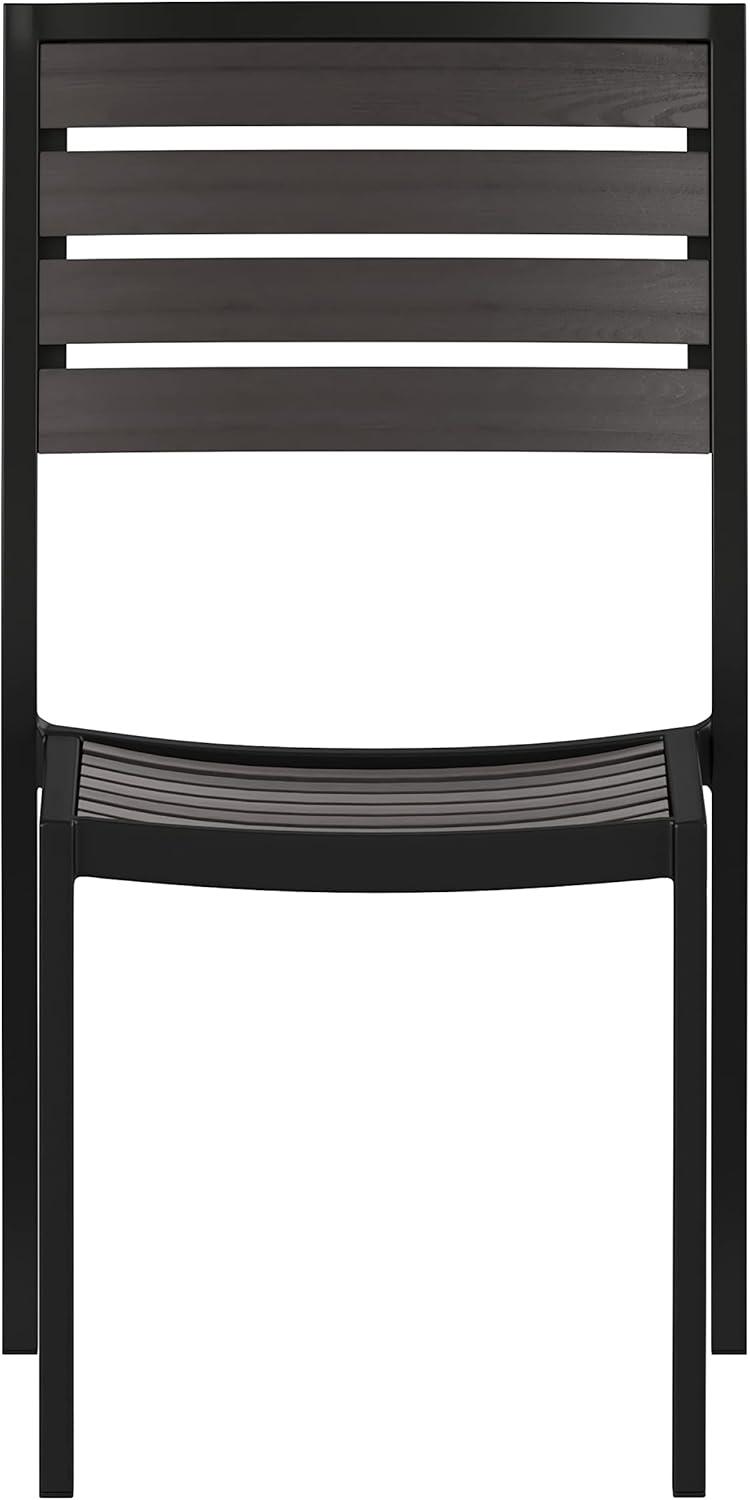 imageFlash Furniture Lark Outdoor Stackable Side Chair with Faux Teak Poly Slats Set of 2Gray Wash Teak