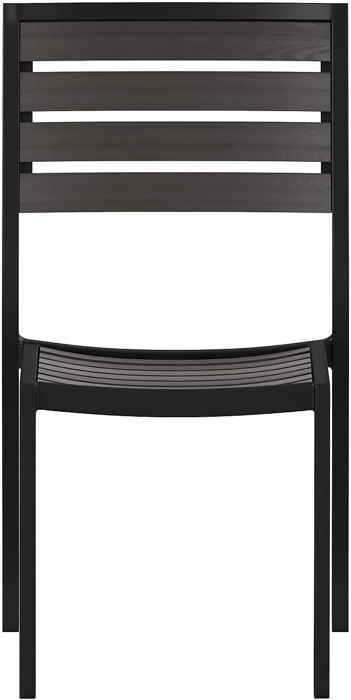 imageFlash Furniture Lark Outdoor Stackable Side Chair with Faux Teak Poly Slats Set of 2Gray Wash Teak