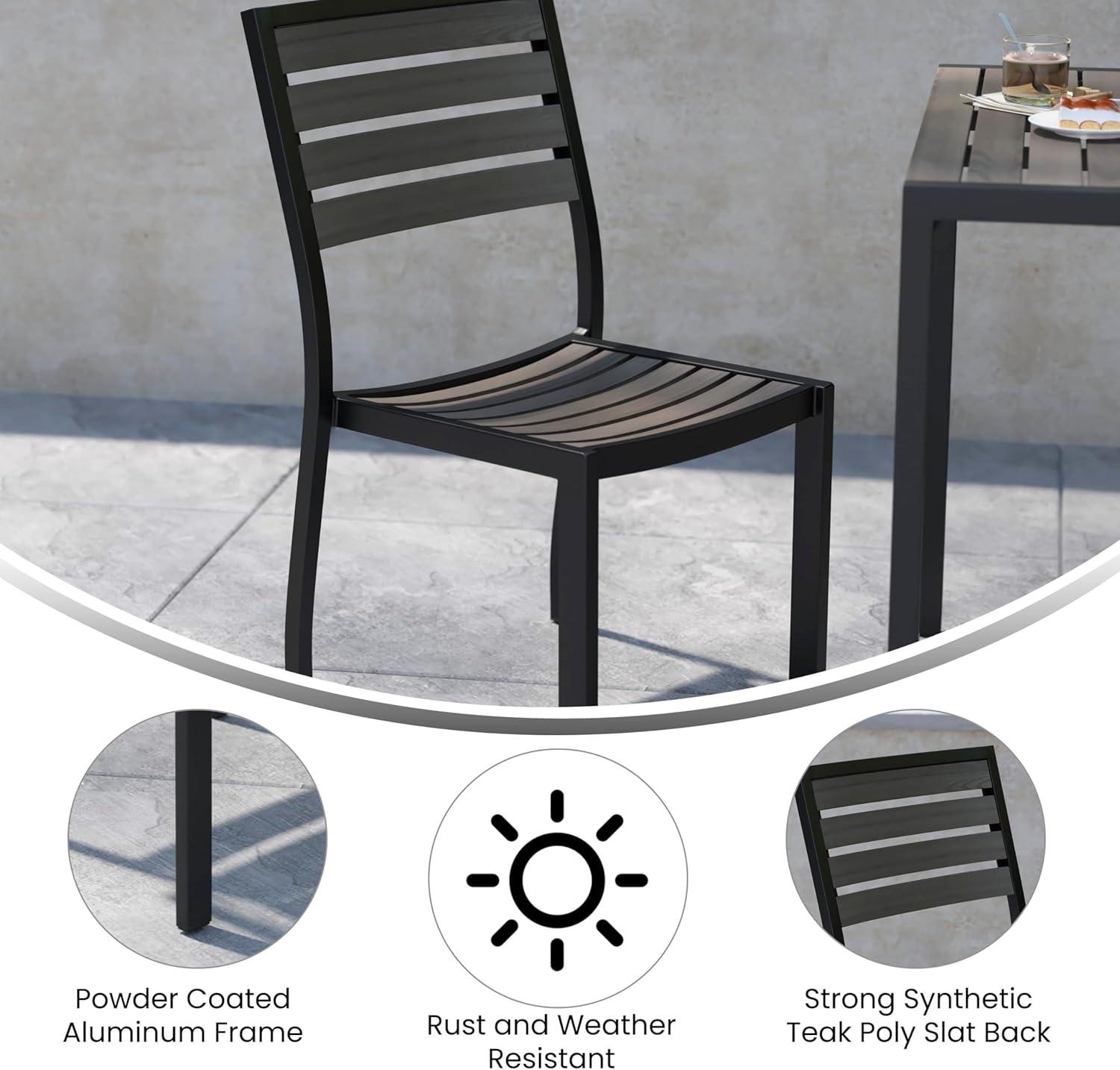 imageFlash Furniture Lark Outdoor Stackable Side Chair with Faux Teak Poly Slats Set of 2Gray Wash Teak