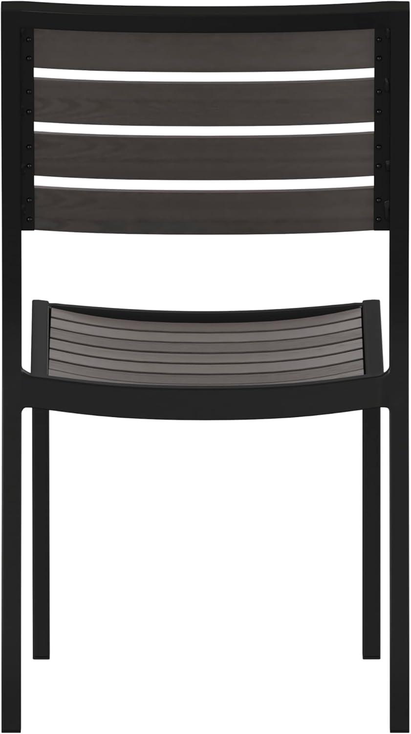 imageFlash Furniture Lark Outdoor Stackable Side Chair with Faux Teak Poly Slats Set of 2Gray Wash Teak