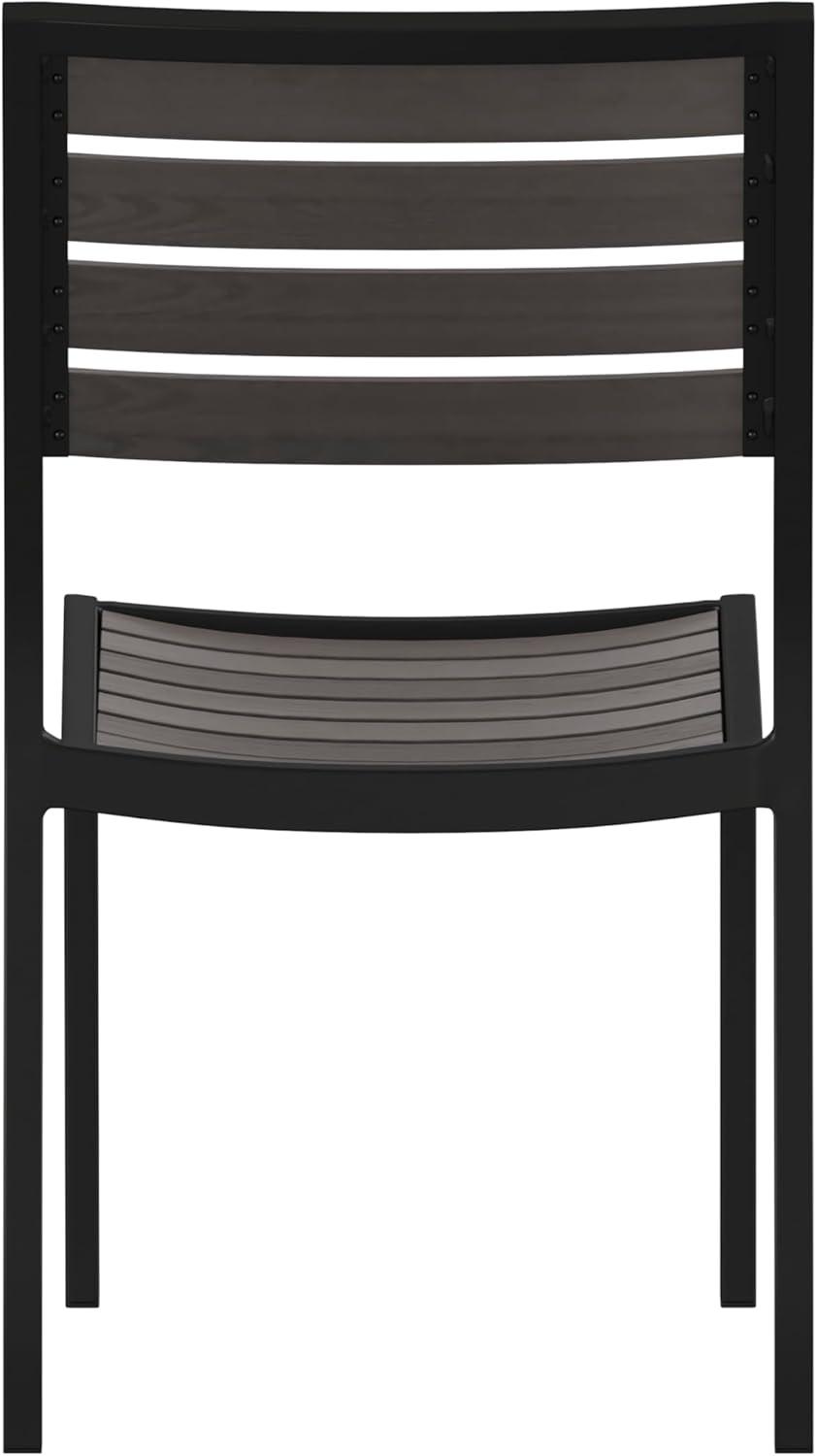 imageFlash Furniture Lark Outdoor Stackable Side Chair with Faux Teak Poly Slats Set of 2Gray Wash Teak