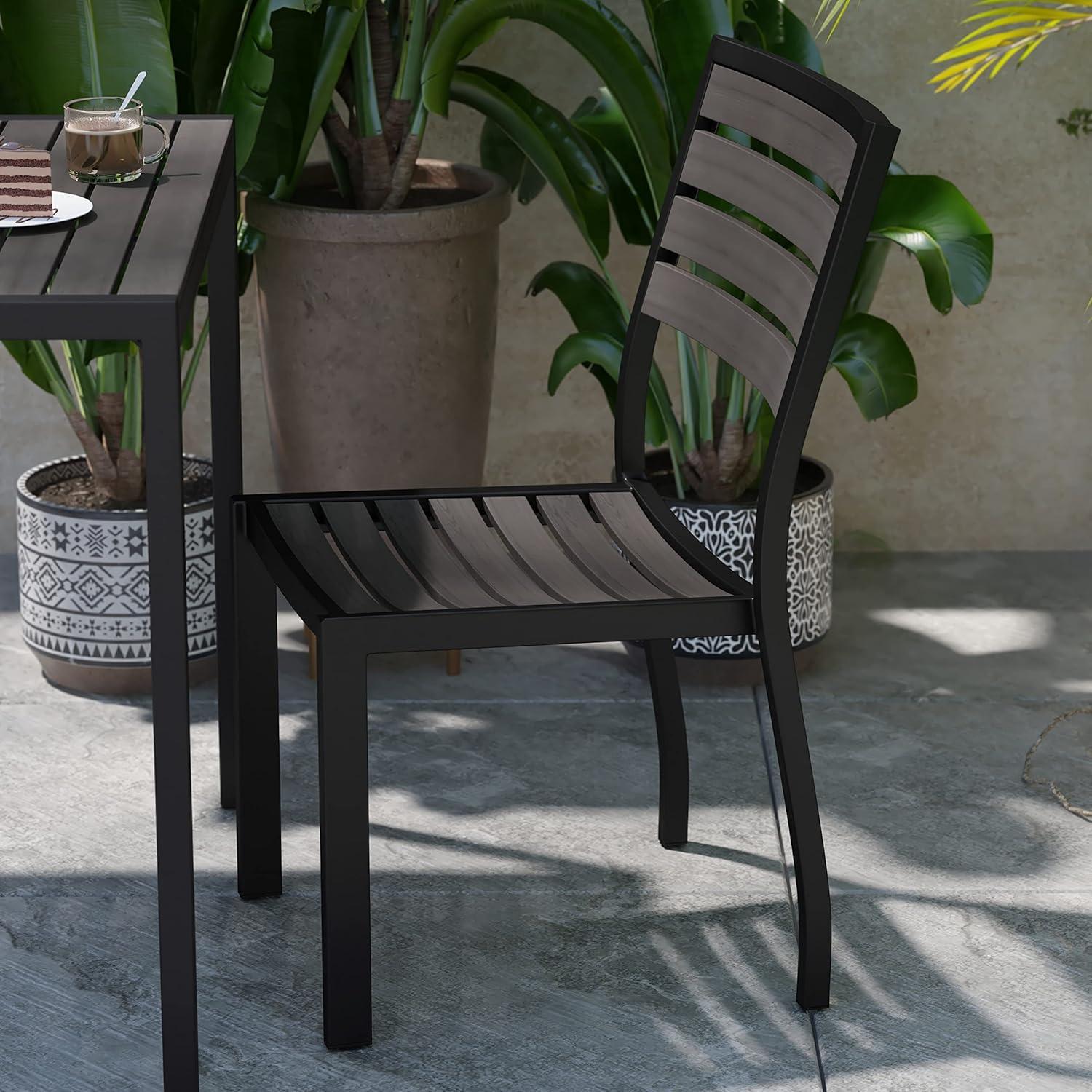 imageFlash Furniture Lark Outdoor Stackable Side Chair with Faux Teak Poly Slats Set of 2Gray Wash Teak