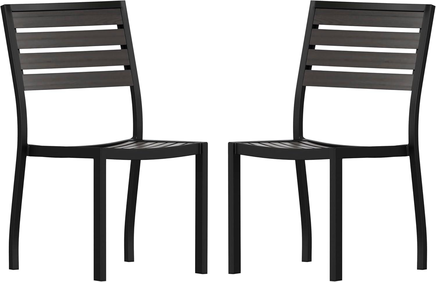 imageFlash Furniture Lark Outdoor Stackable Side Chair with Faux Teak Poly Slats Set of 2Gray Wash Teak