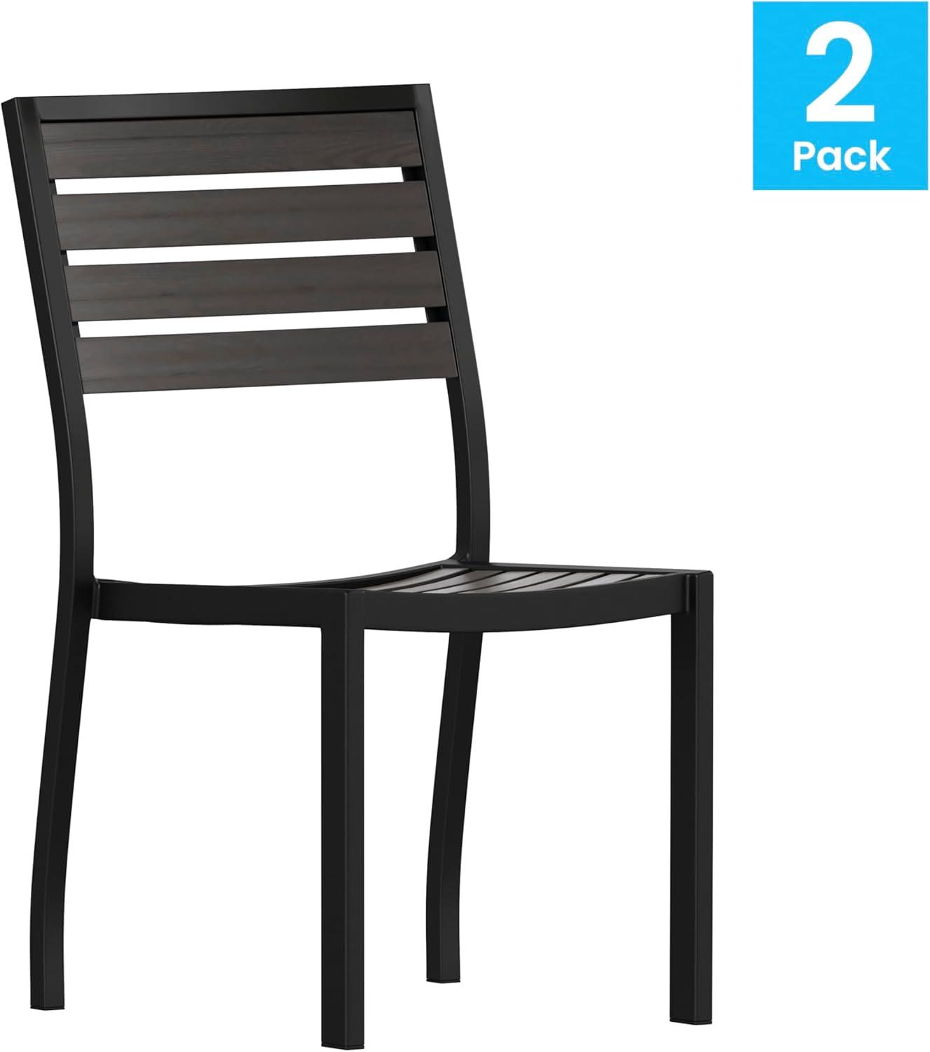 imageFlash Furniture Lark Outdoor Stackable Side Chair with Faux Teak Poly Slats Set of 2Gray Wash Teak