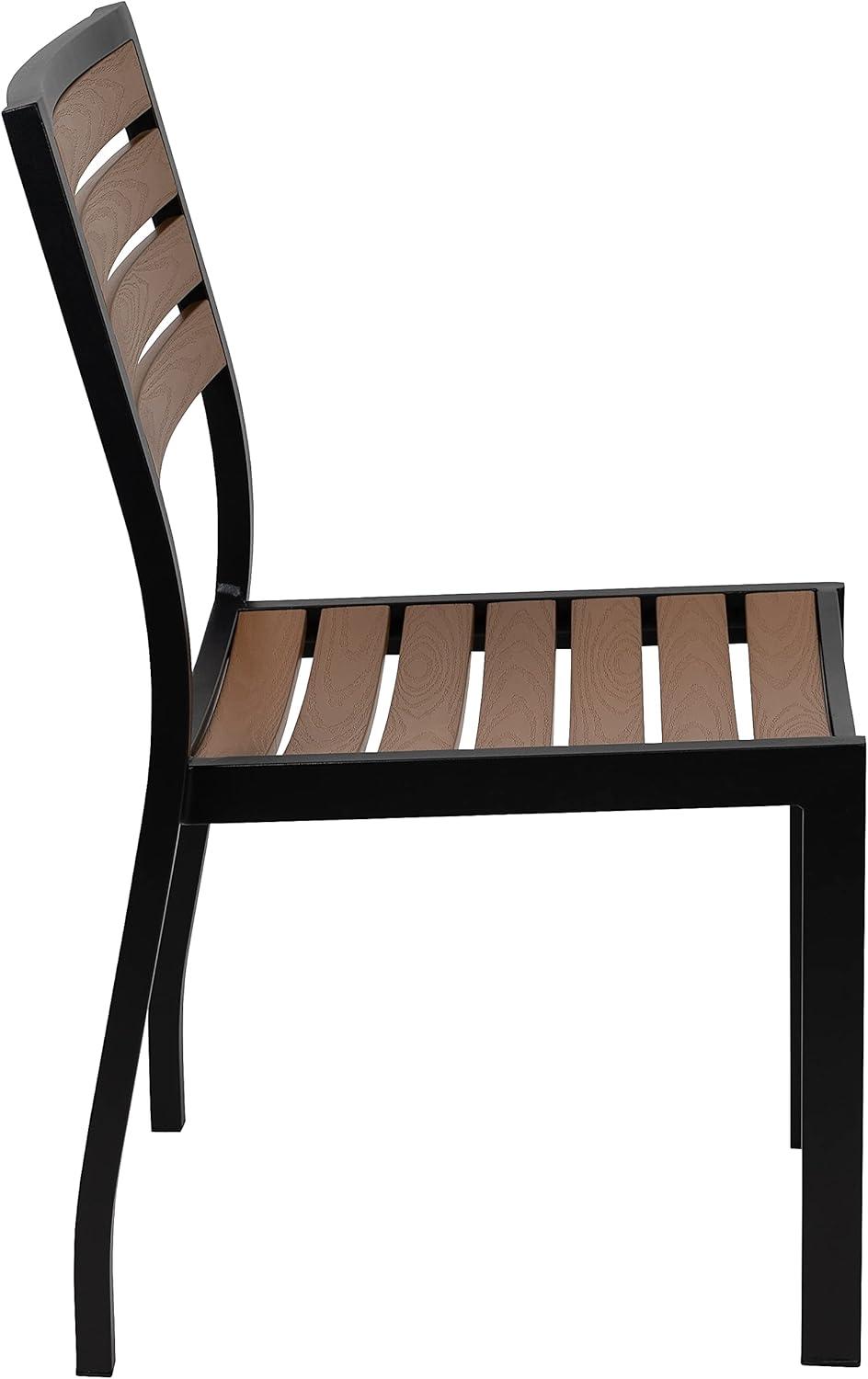 imageFlash Furniture Lark Outdoor Stackable Side Chair with Faux Teak Poly Slats Set of 2Teak