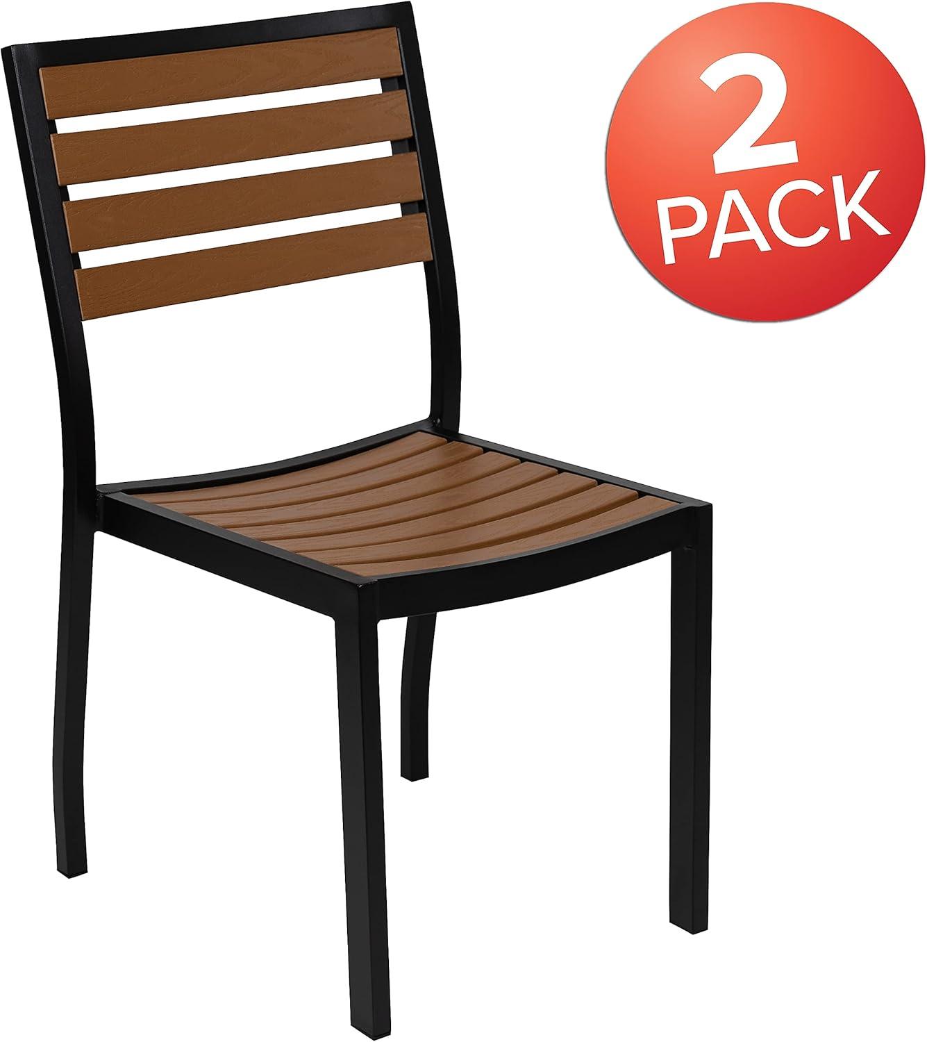 imageFlash Furniture Lark Outdoor Stackable Side Chair with Faux Teak Poly Slats Set of 2Teak