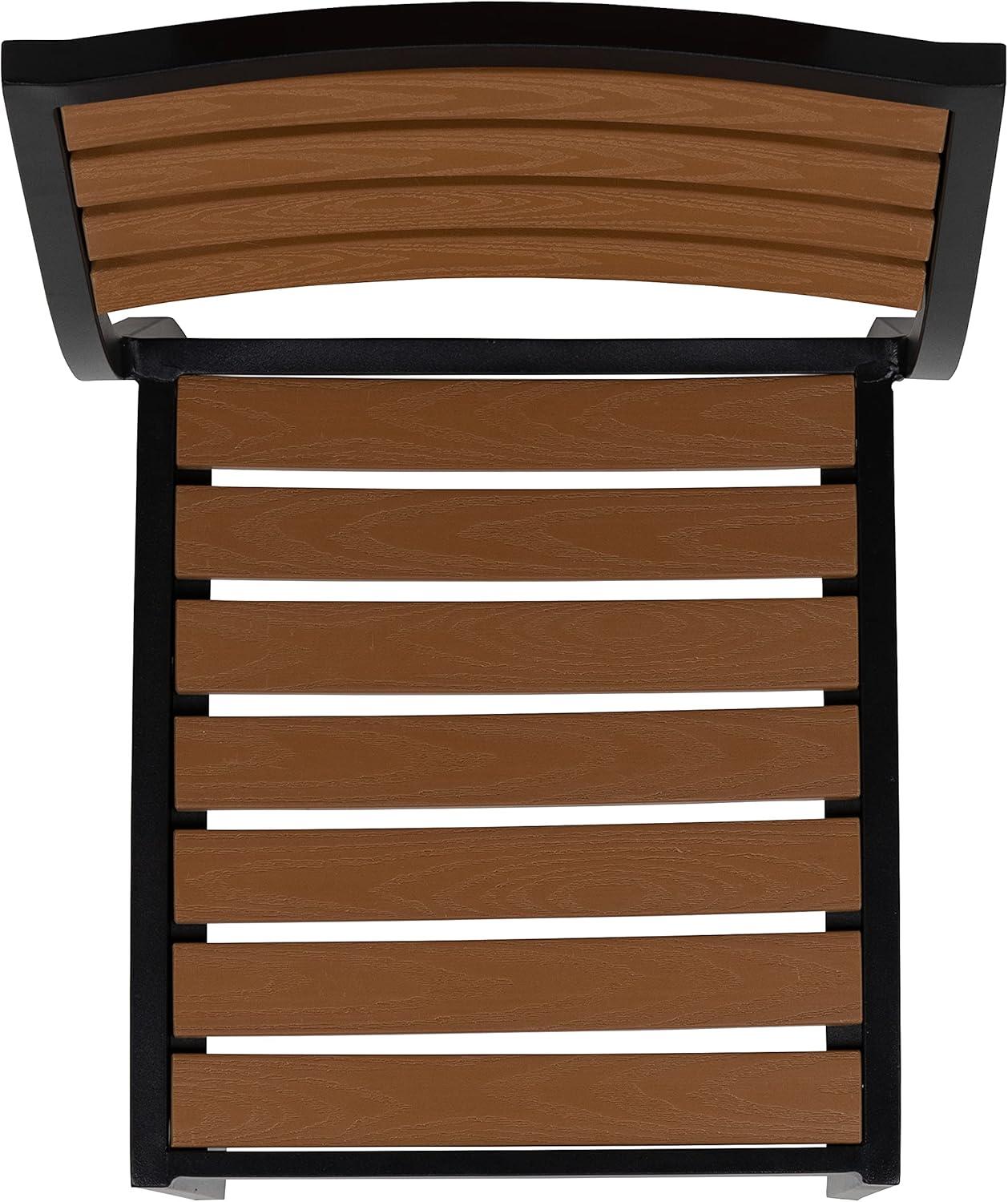 imageFlash Furniture Lark Outdoor Stackable Side Chair with Faux Teak Poly Slats Set of 2Teak