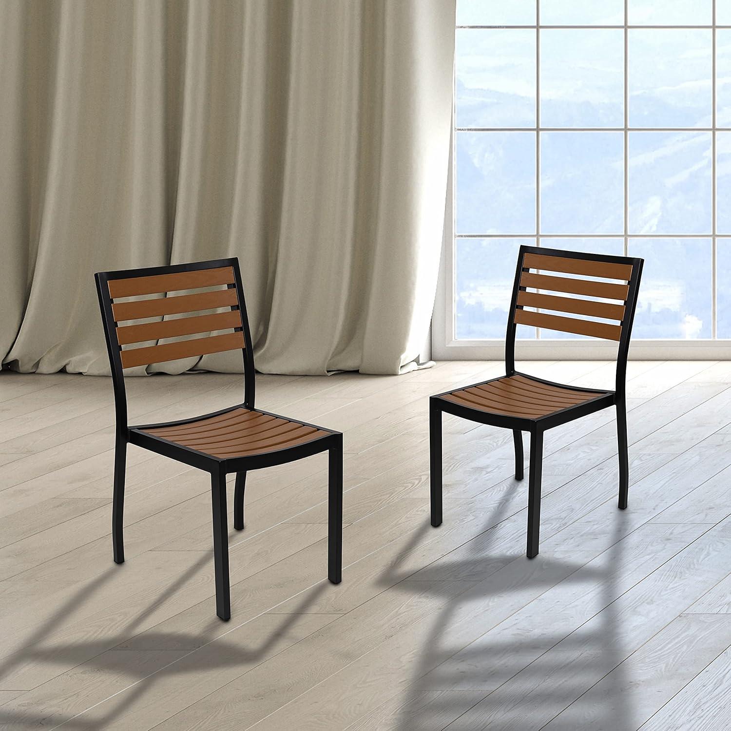 imageFlash Furniture Lark Outdoor Stackable Side Chair with Faux Teak Poly Slats Set of 2Teak