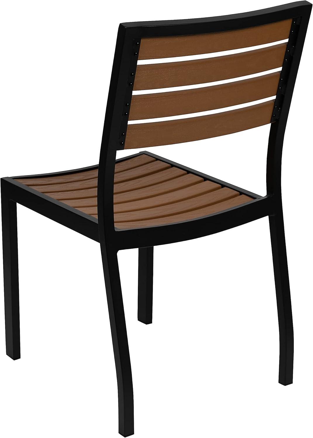 imageFlash Furniture Lark Outdoor Stackable Side Chair with Faux Teak Poly Slats Set of 2Teak