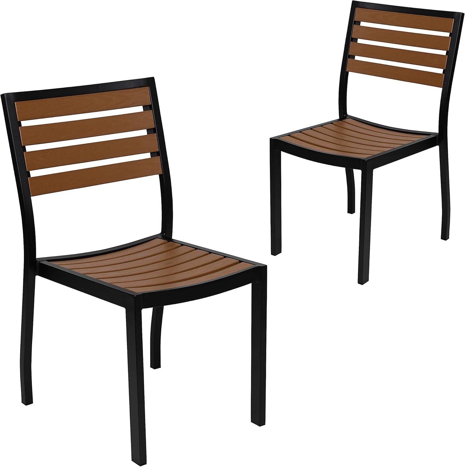 imageFlash Furniture Lark Outdoor Stackable Side Chair with Faux Teak Poly Slats Set of 2Teak
