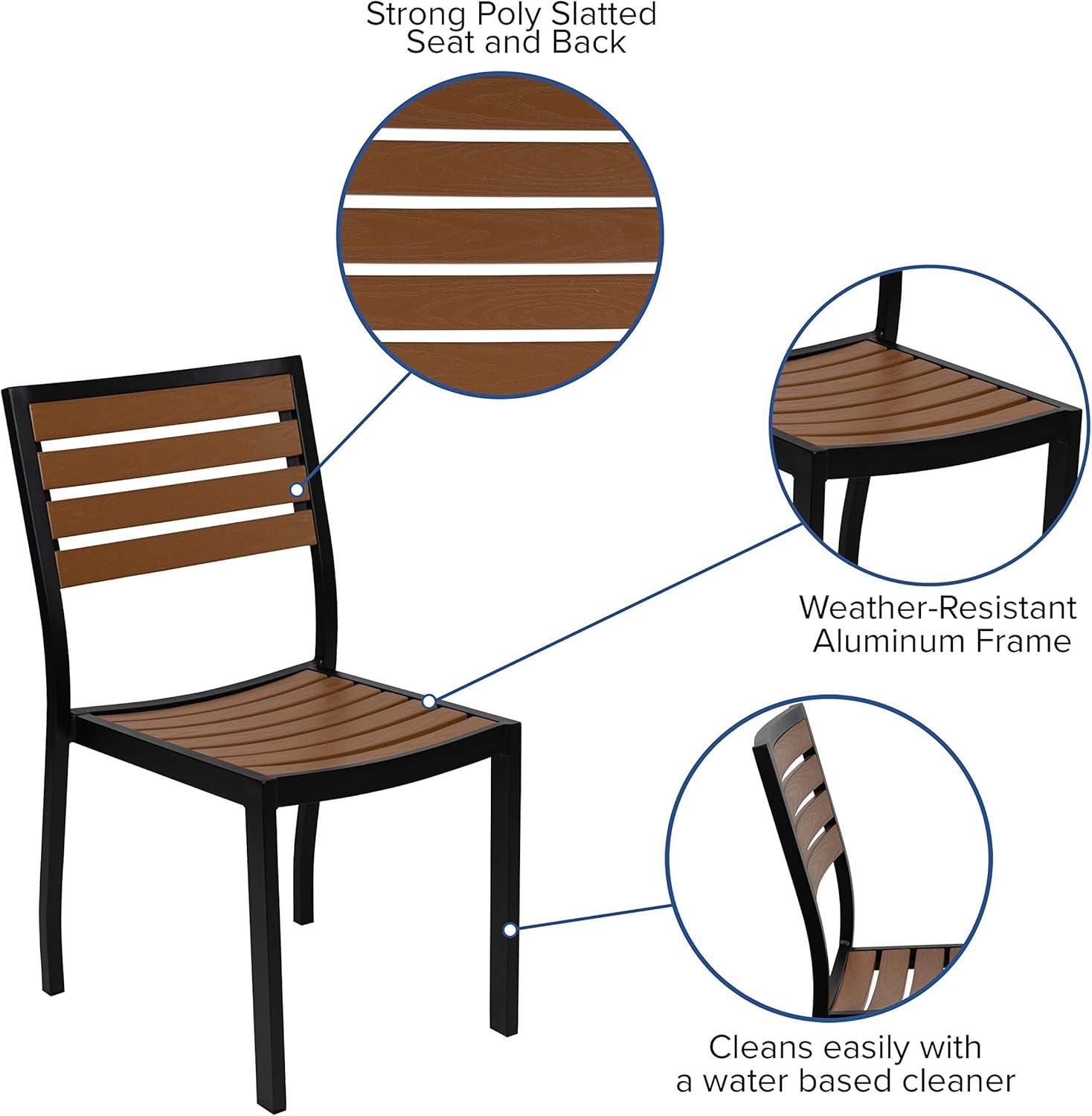 imageFlash Furniture Lark Outdoor Stackable Side Chair with Faux Teak Poly Slats Set of 2Teak