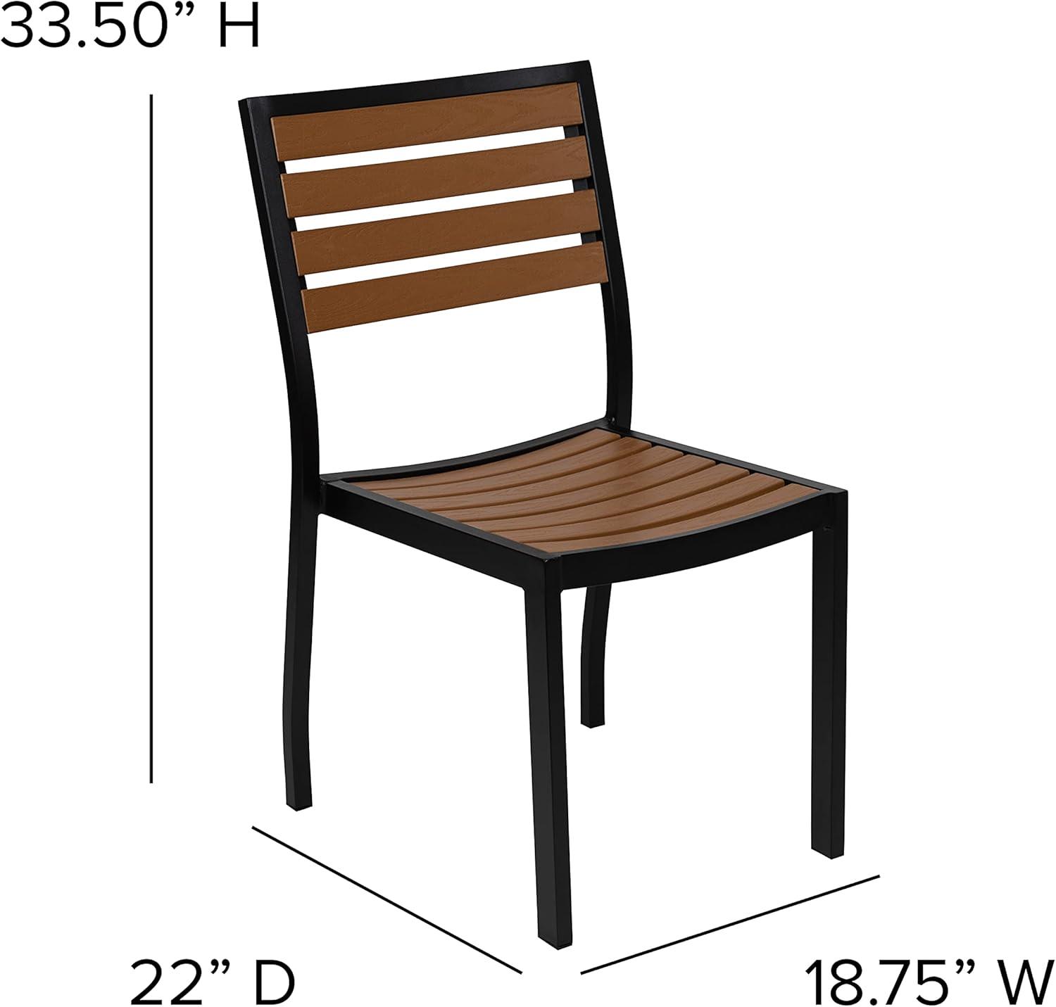 imageFlash Furniture Lark Outdoor Stackable Side Chair with Faux Teak Poly Slats Set of 2Teak