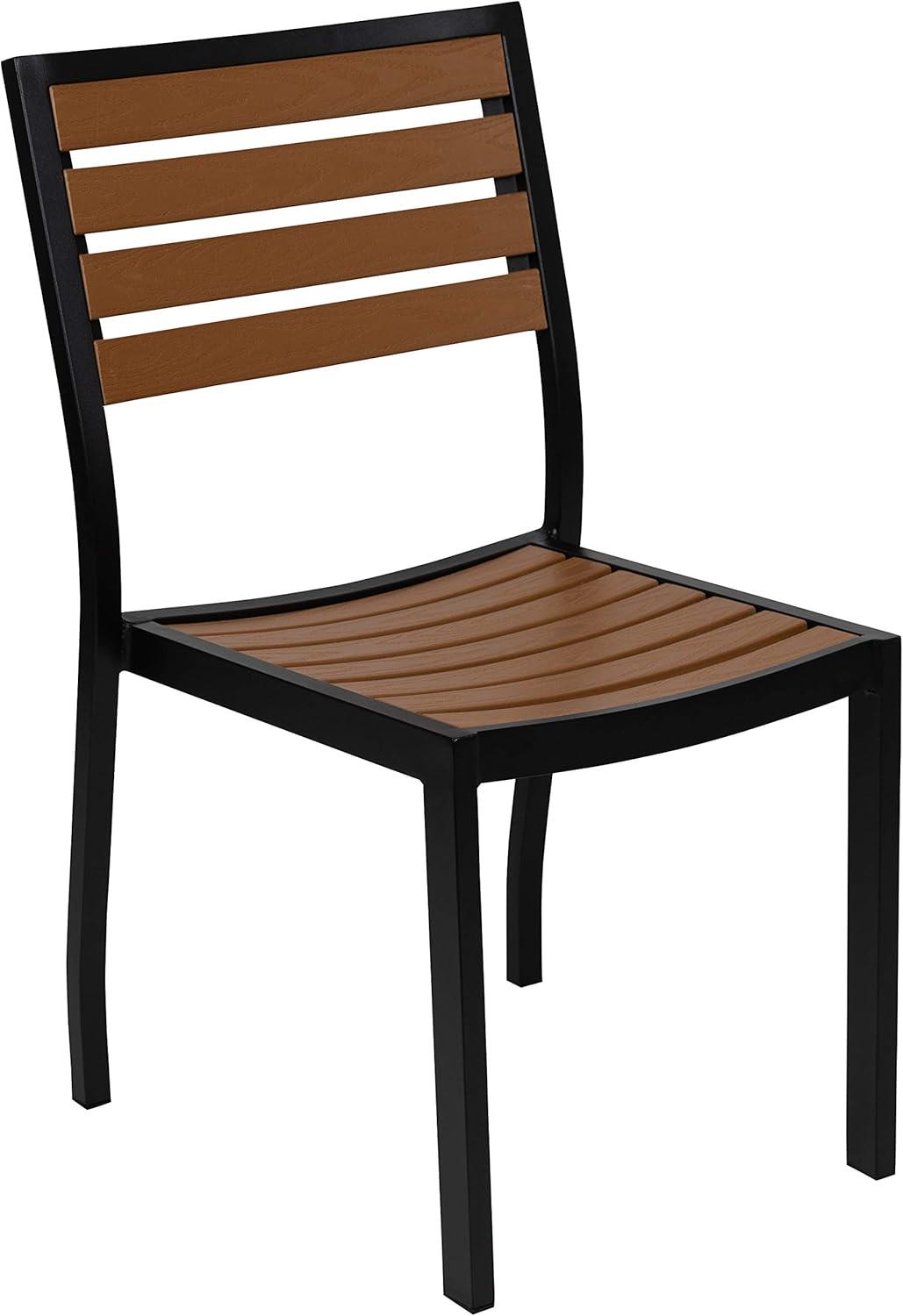 imageFlash Furniture Lark Outdoor Stackable Side Chair with Faux Teak Poly Slats Set of 2Teak