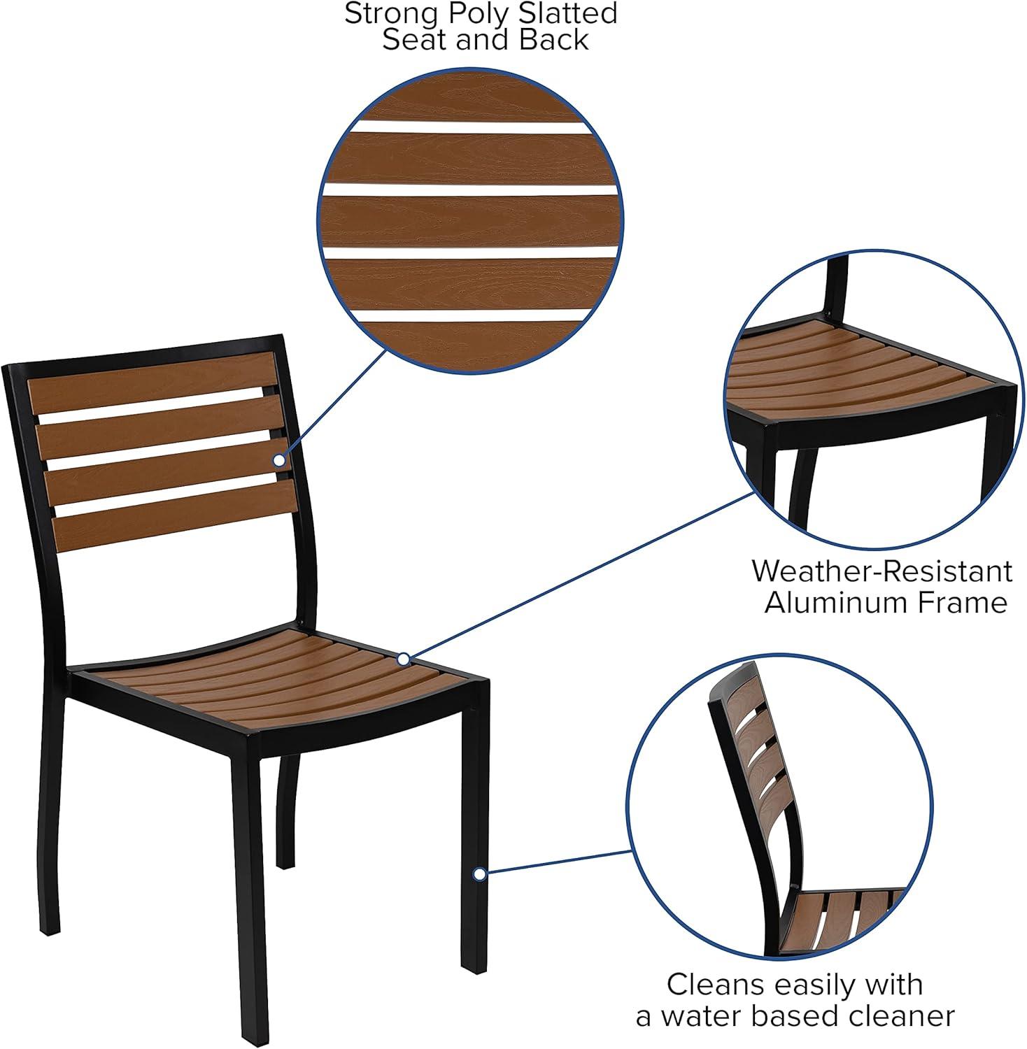 imageFlash Furniture Lark Outdoor Stackable Side Chair with Faux Teak Poly Slats Set of 2Teak