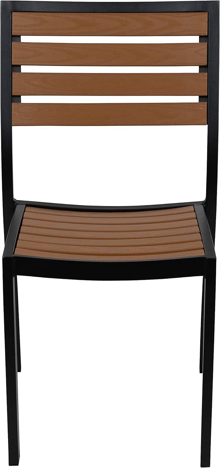 imageFlash Furniture Lark Outdoor Stackable Side Chair with Faux Teak Poly Slats Set of 2Teak