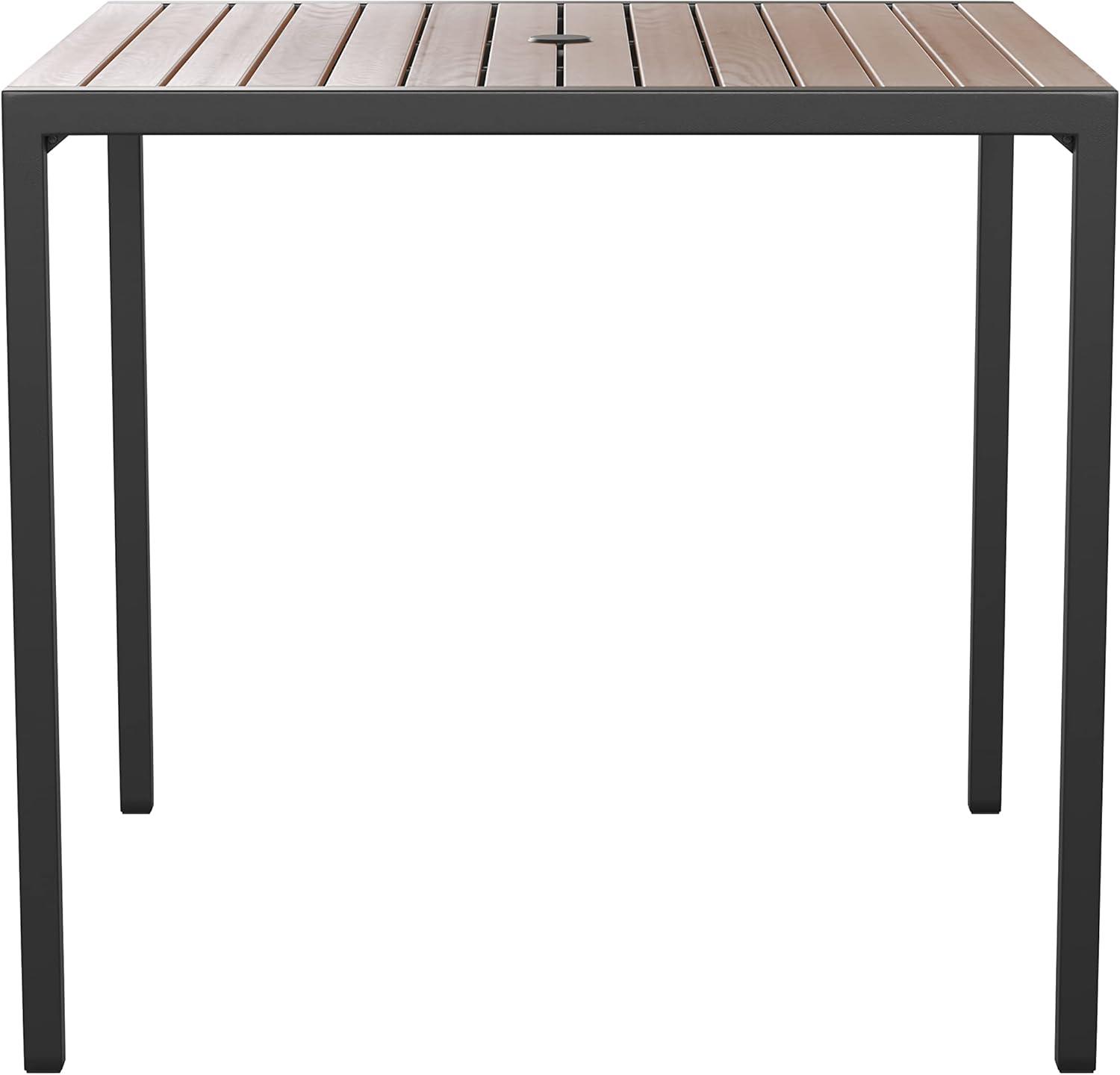 imageFlash Furniture Lark Outdoor Steel Dining Table Faux Teak Poly Slatted Top Commercial Grade Dining Table with Black Frame 35quot Square Umbrella Holder HoleTeak