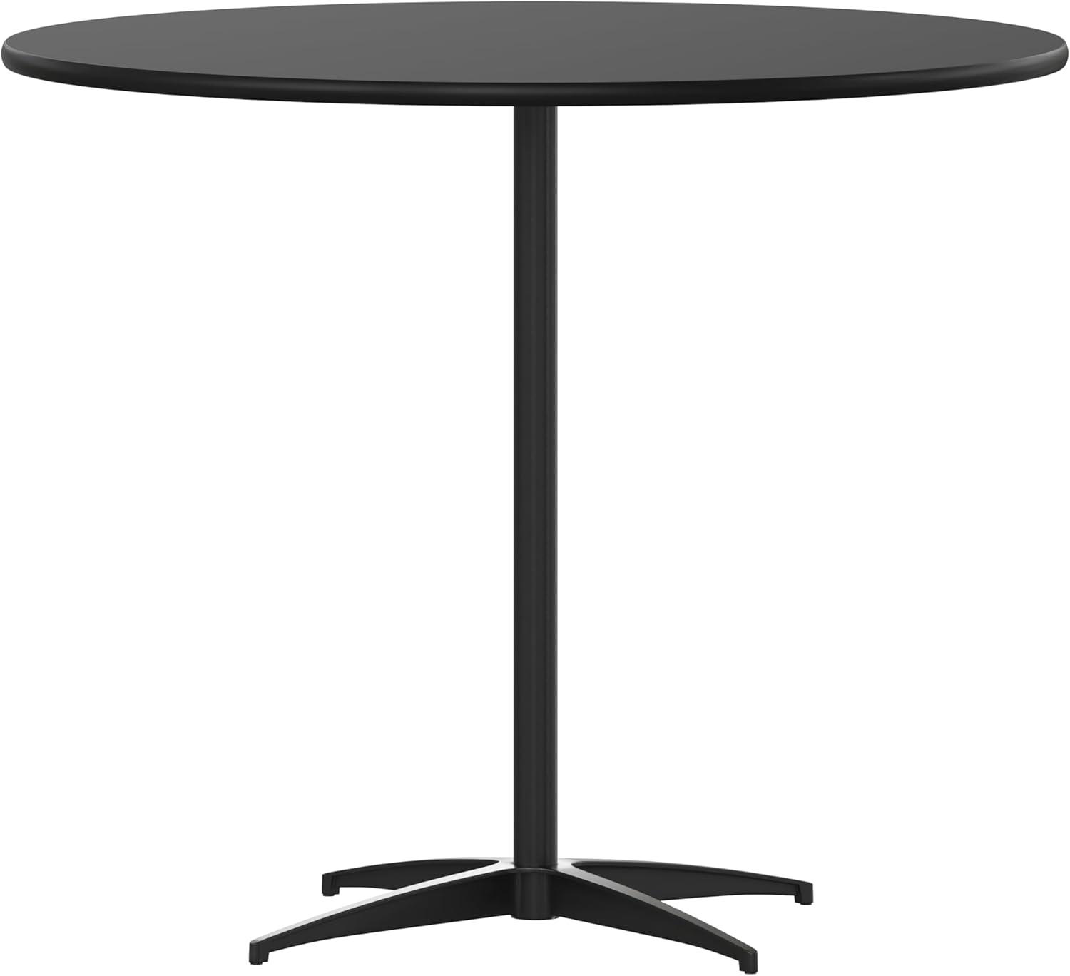 imageFlash Furniture Lars 36 Round Wood Cocktail Table with 30 and 42 Columns Wood Bar Height Table for Commercial or Residential Use NaturalBlack