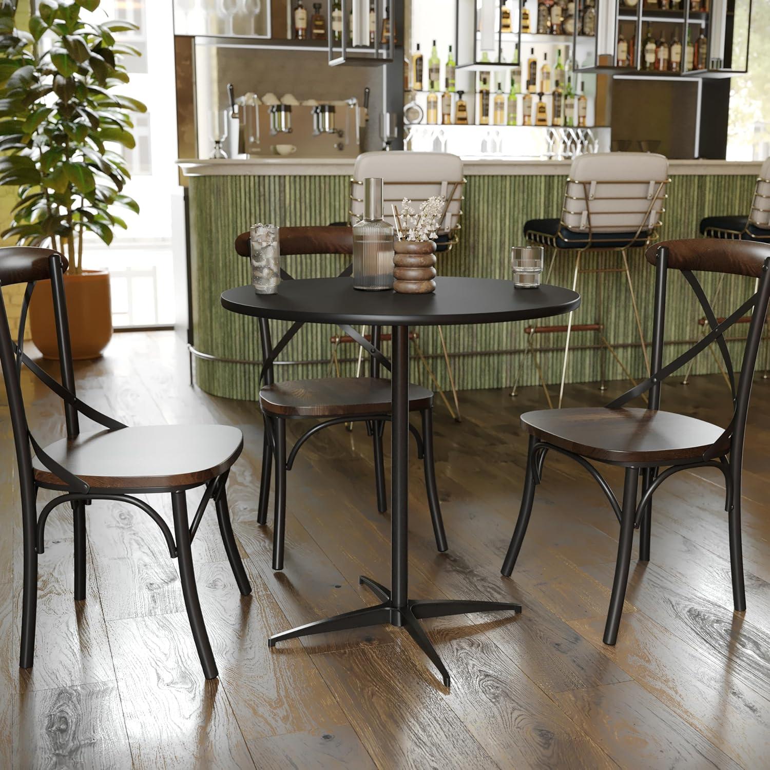 imageFlash Furniture Lars 36 Round Wood Cocktail Table with 30 and 42 Columns Wood Bar Height Table for Commercial or Residential Use NaturalBlack