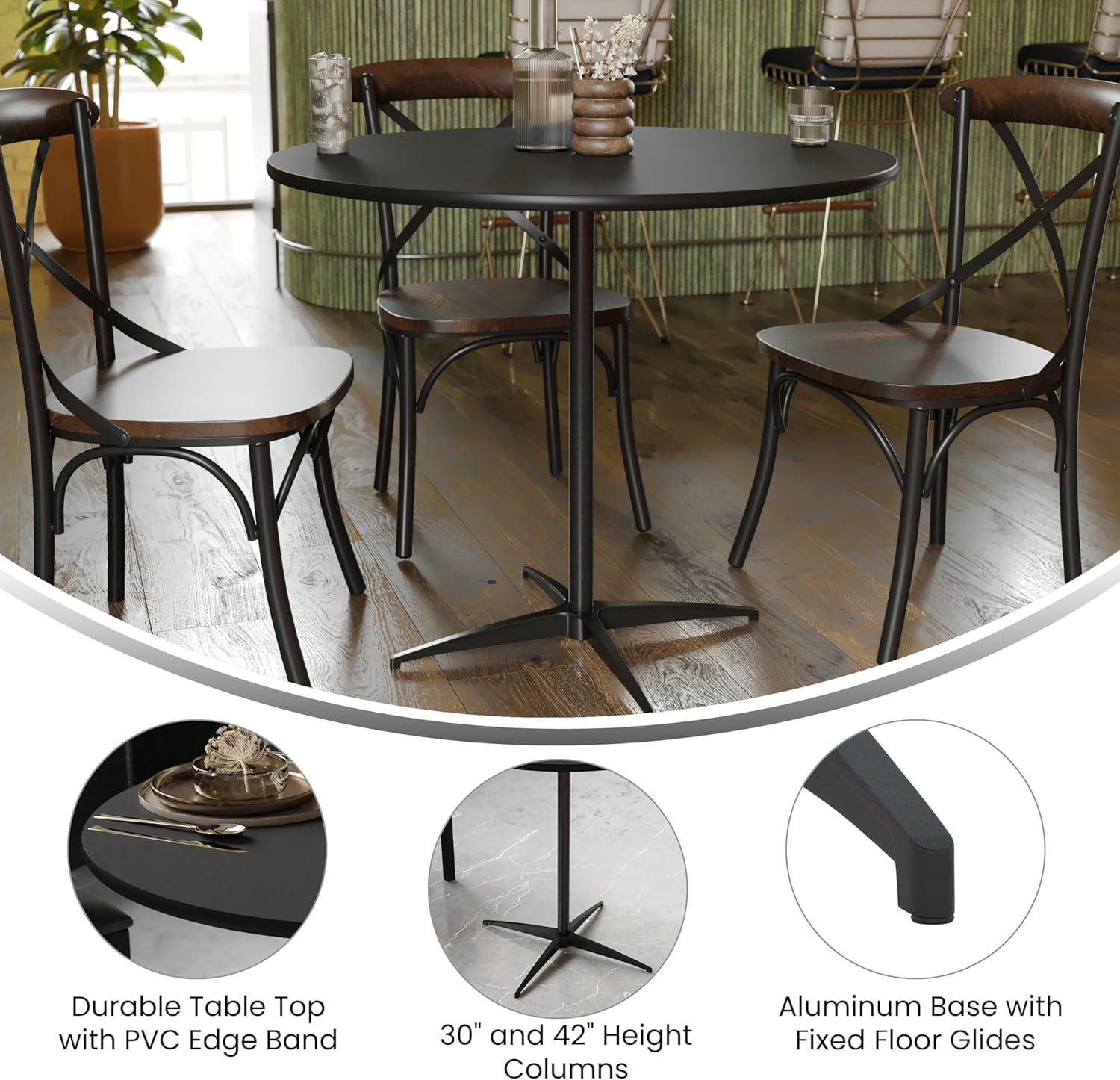 imageFlash Furniture Lars 36 Round Wood Cocktail Table with 30 and 42 Columns Wood Bar Height Table for Commercial or Residential Use NaturalBlack