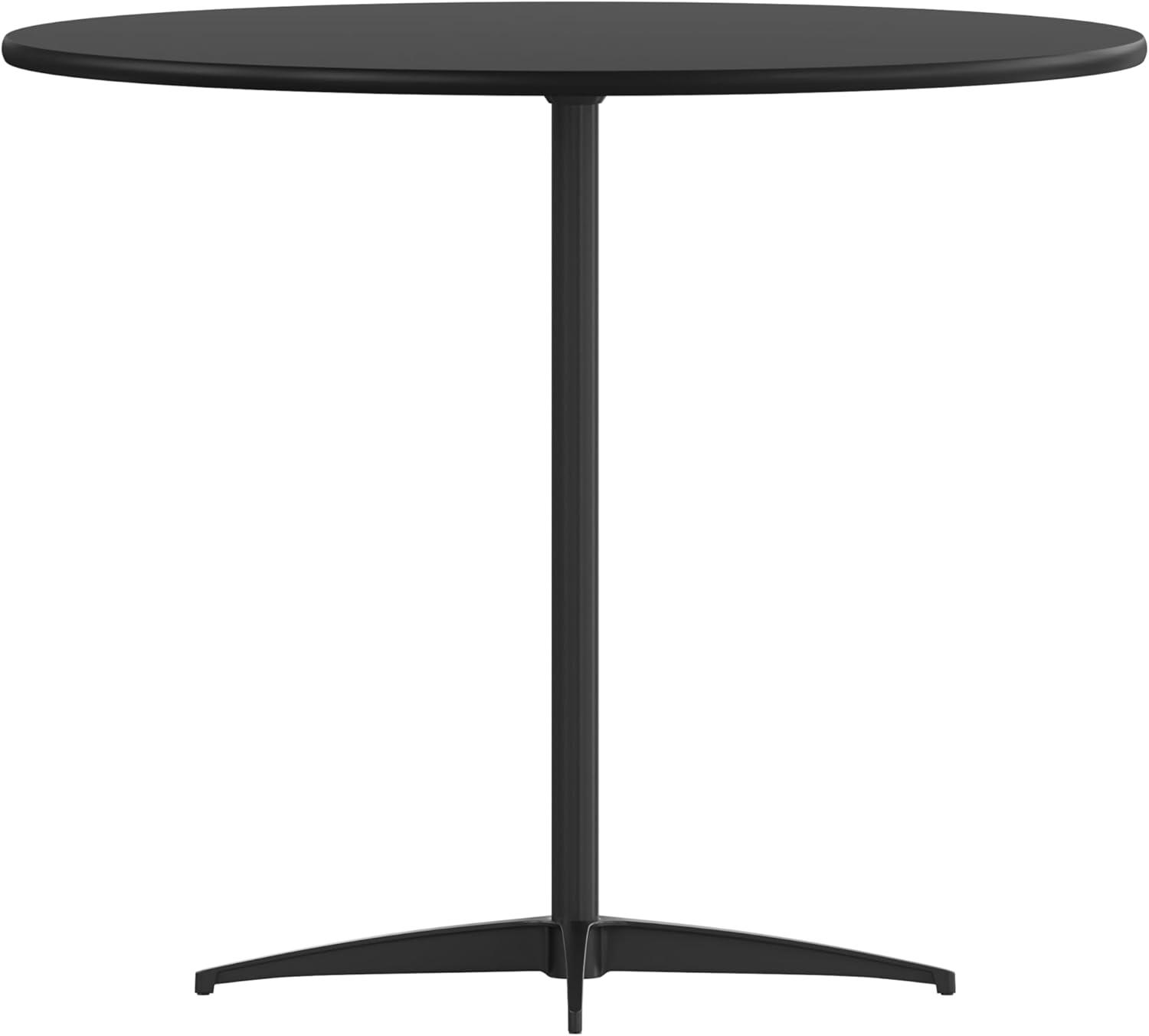 imageFlash Furniture Lars 36 Round Wood Cocktail Table with 30 and 42 Columns Wood Bar Height Table for Commercial or Residential Use NaturalBlack