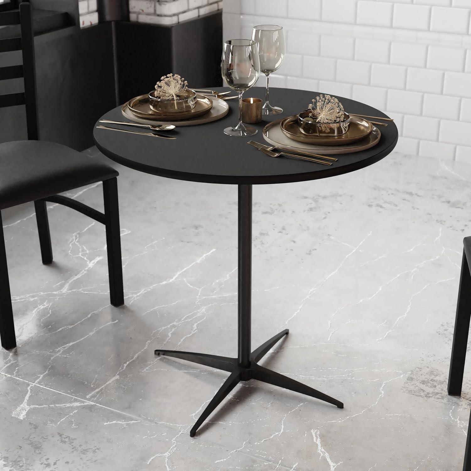 imageFlash Furniture Lars 36 Round Wood Cocktail Table with 30 and 42 Columns Wood Bar Height Table for Commercial or Residential Use NaturalBlack