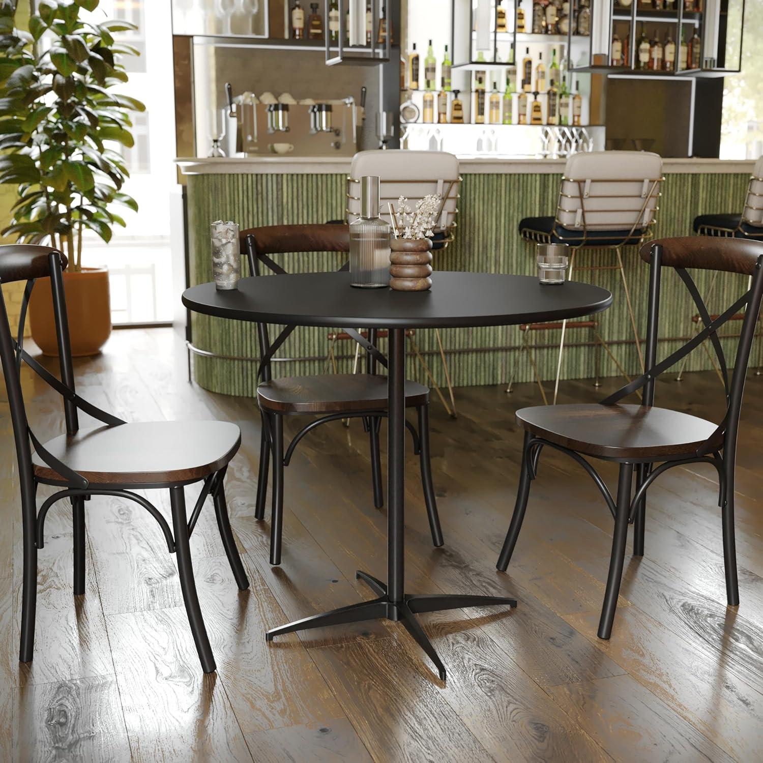 imageFlash Furniture Lars 36 Round Wood Cocktail Table with 30 and 42 Columns Wood Bar Height Table for Commercial or Residential Use NaturalBlack