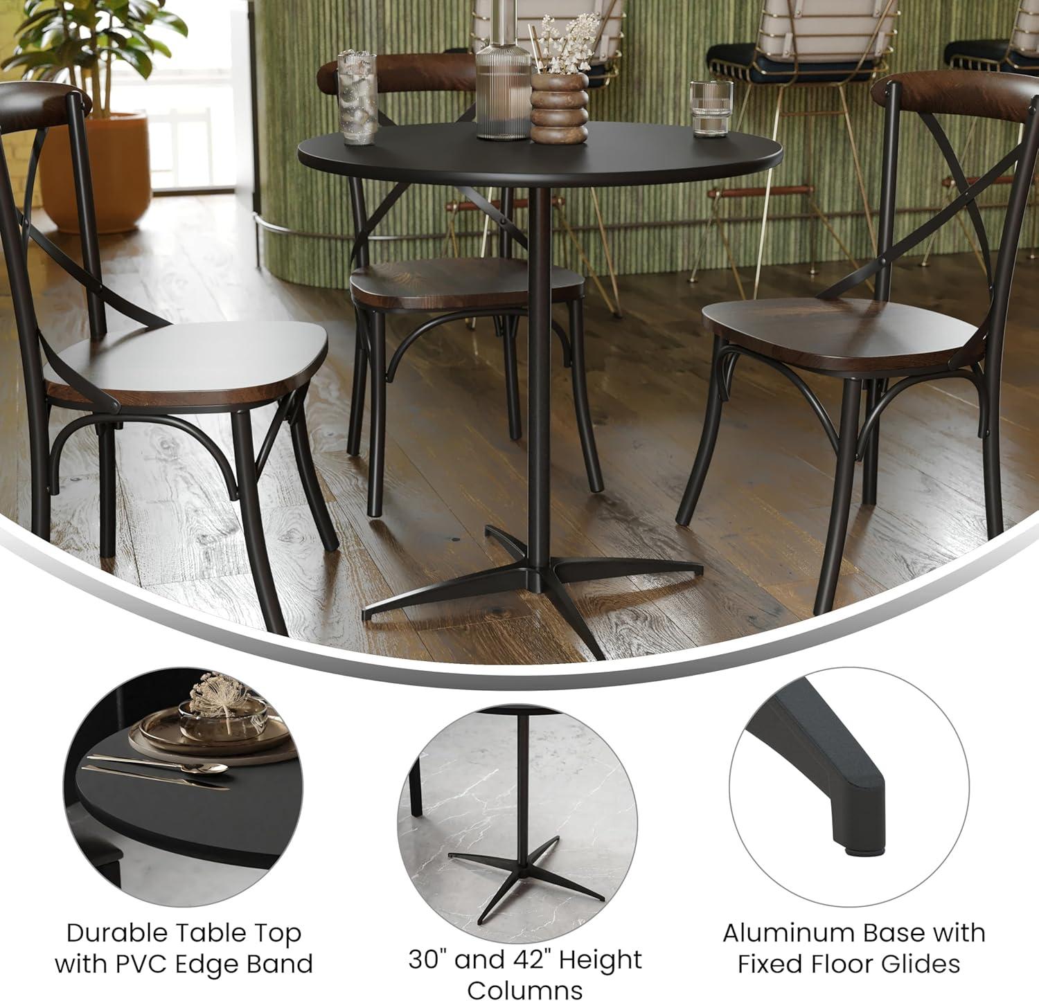 imageFlash Furniture Lars 36 Round Wood Cocktail Table with 30 and 42 Columns Wood Bar Height Table for Commercial or Residential Use NaturalBlack