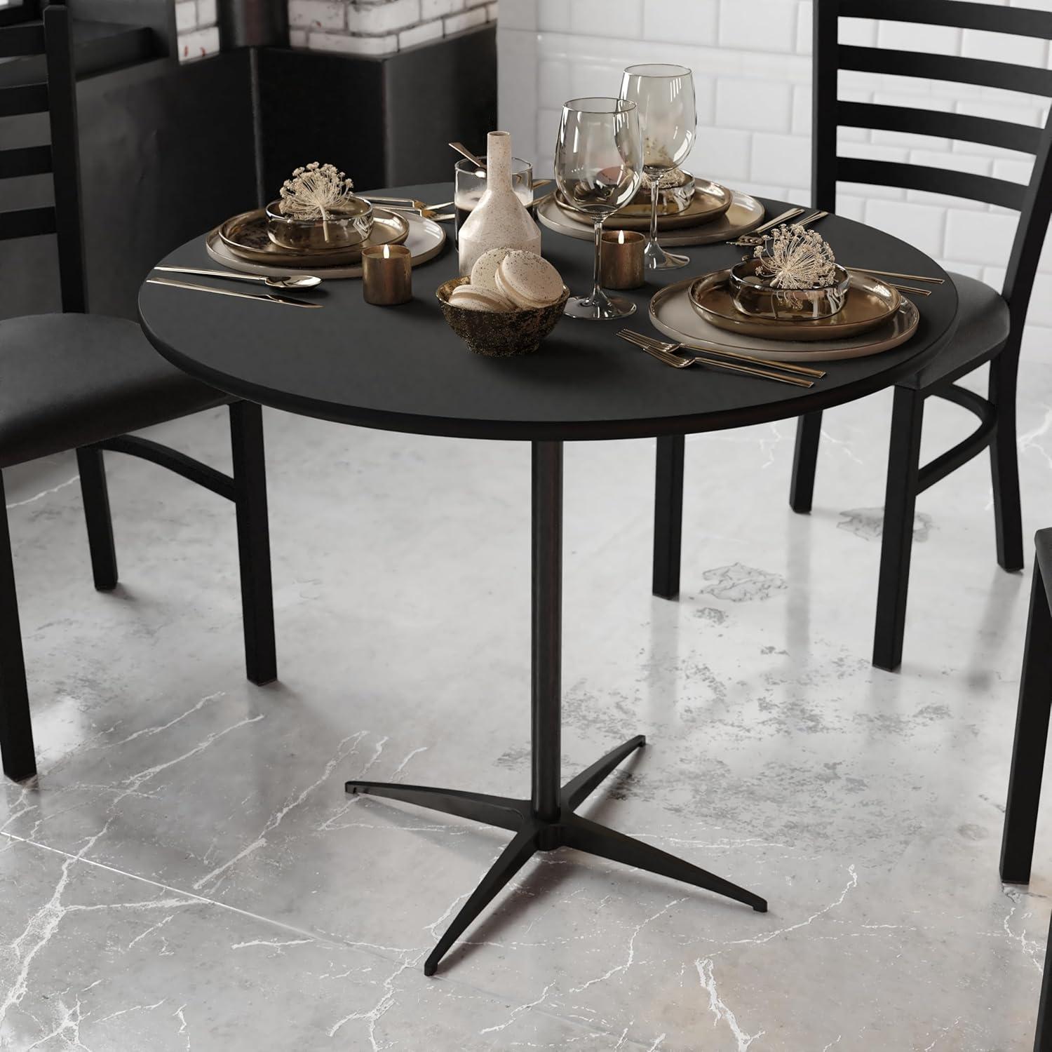 imageFlash Furniture Lars 36 Round Wood Cocktail Table with 30 and 42 Columns Wood Bar Height Table for Commercial or Residential Use NaturalBlack