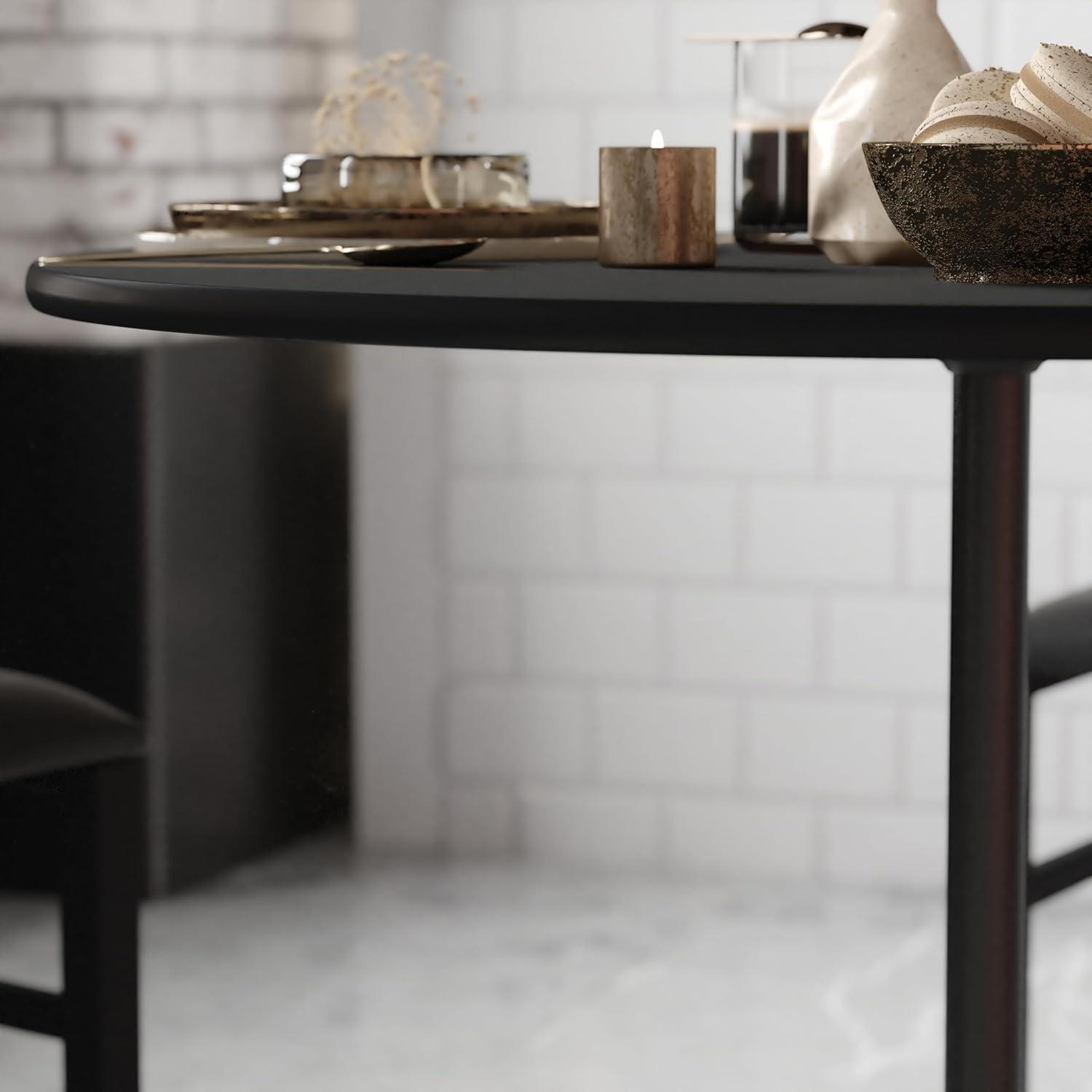 imageFlash Furniture Lars 36 Round Wood Cocktail Table with 30 and 42 Columns Wood Bar Height Table for Commercial or Residential Use NaturalBlack