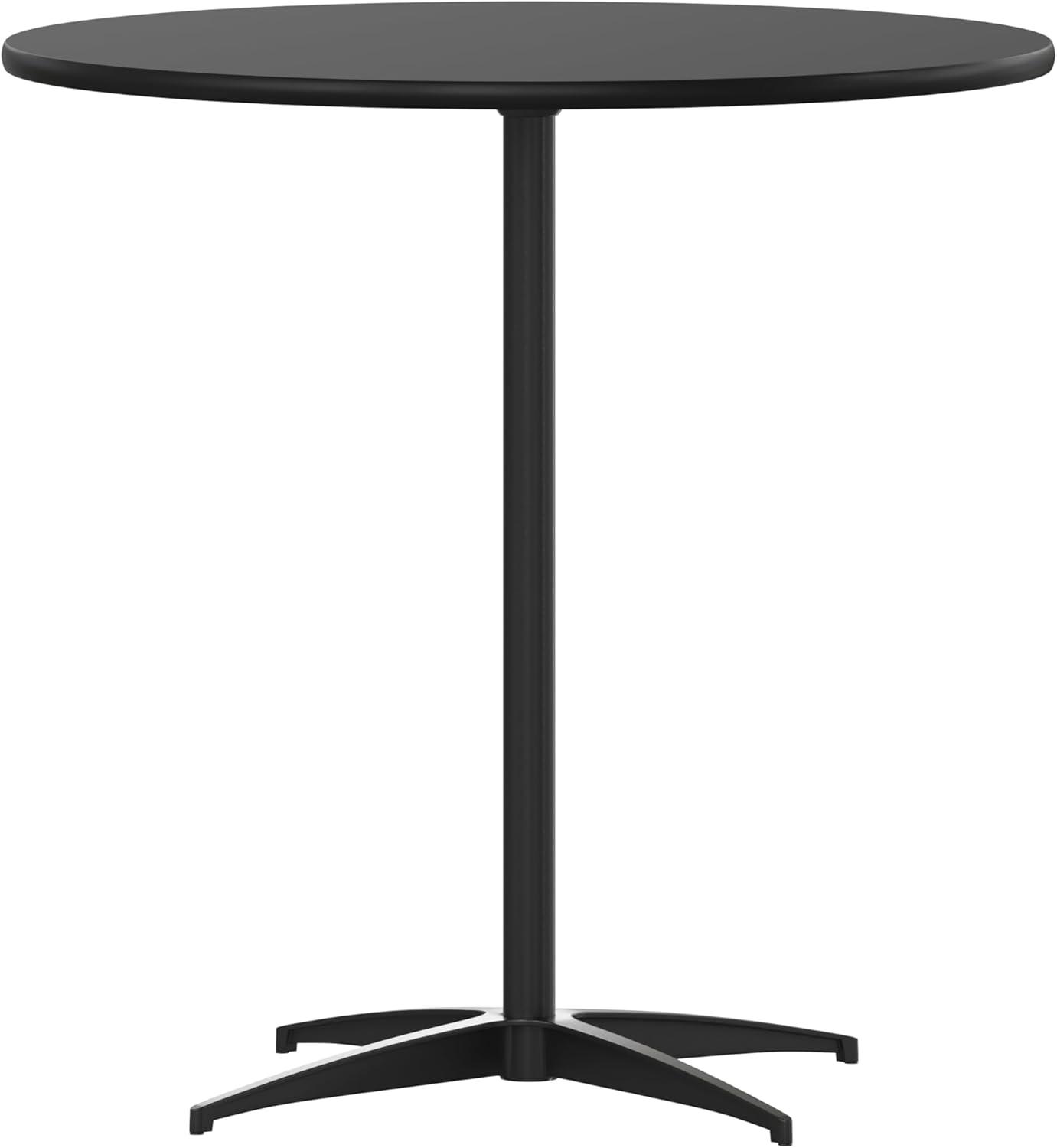 imageFlash Furniture Lars 36 Round Wood Cocktail Table with 30 and 42 Columns Wood Bar Height Table for Commercial or Residential Use NaturalBlack