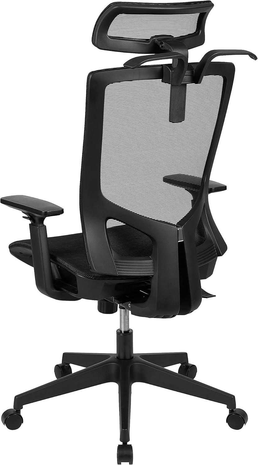 imageFlash Furniture Layla Ergonomic Mesh Office Chair with SynchroTilt Pivot Adjustable Headrest Lumbar Support Coat Hanger and Adjustable Arms in Black
