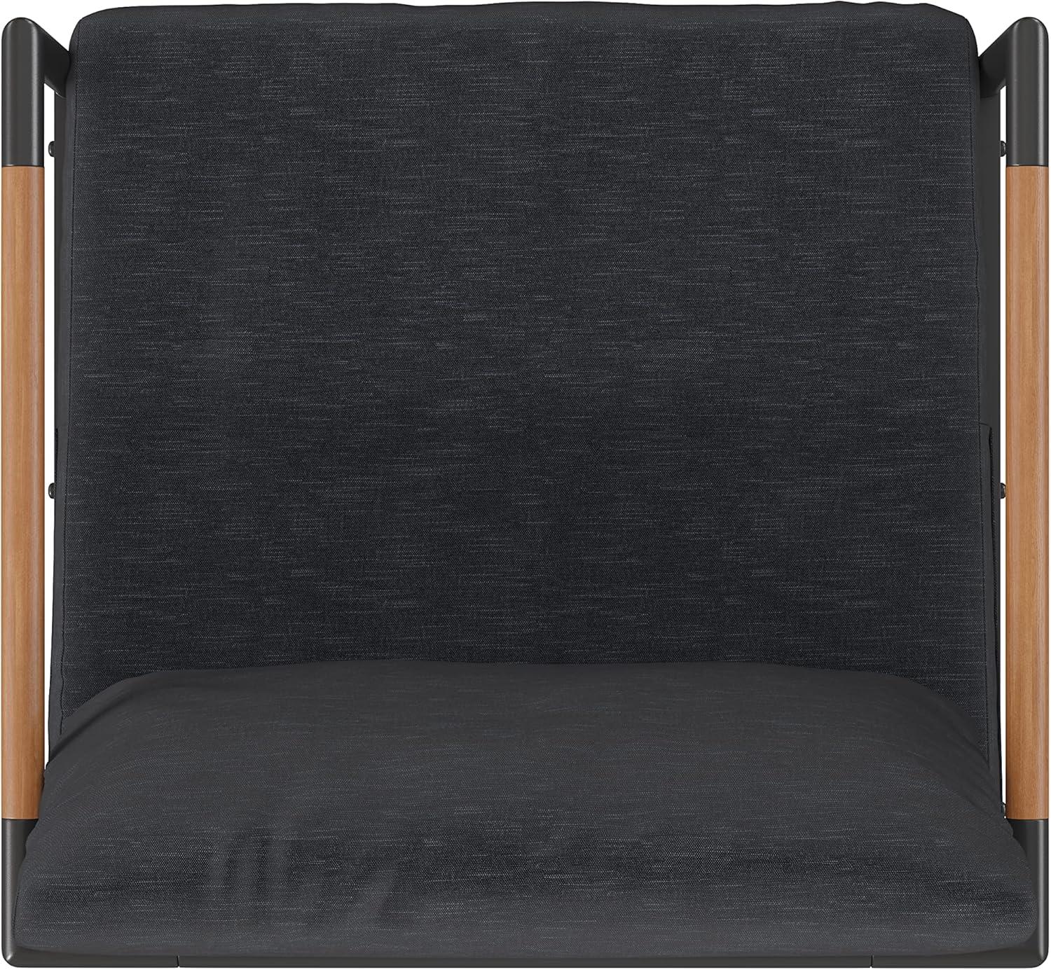 imageFlash Furniture Lea IndoorOutdoor Patio Chair with Cushions Modern Aluminum Framed Chair with Teak Accented Arms Black with Charcoal CushionsCharcoal
