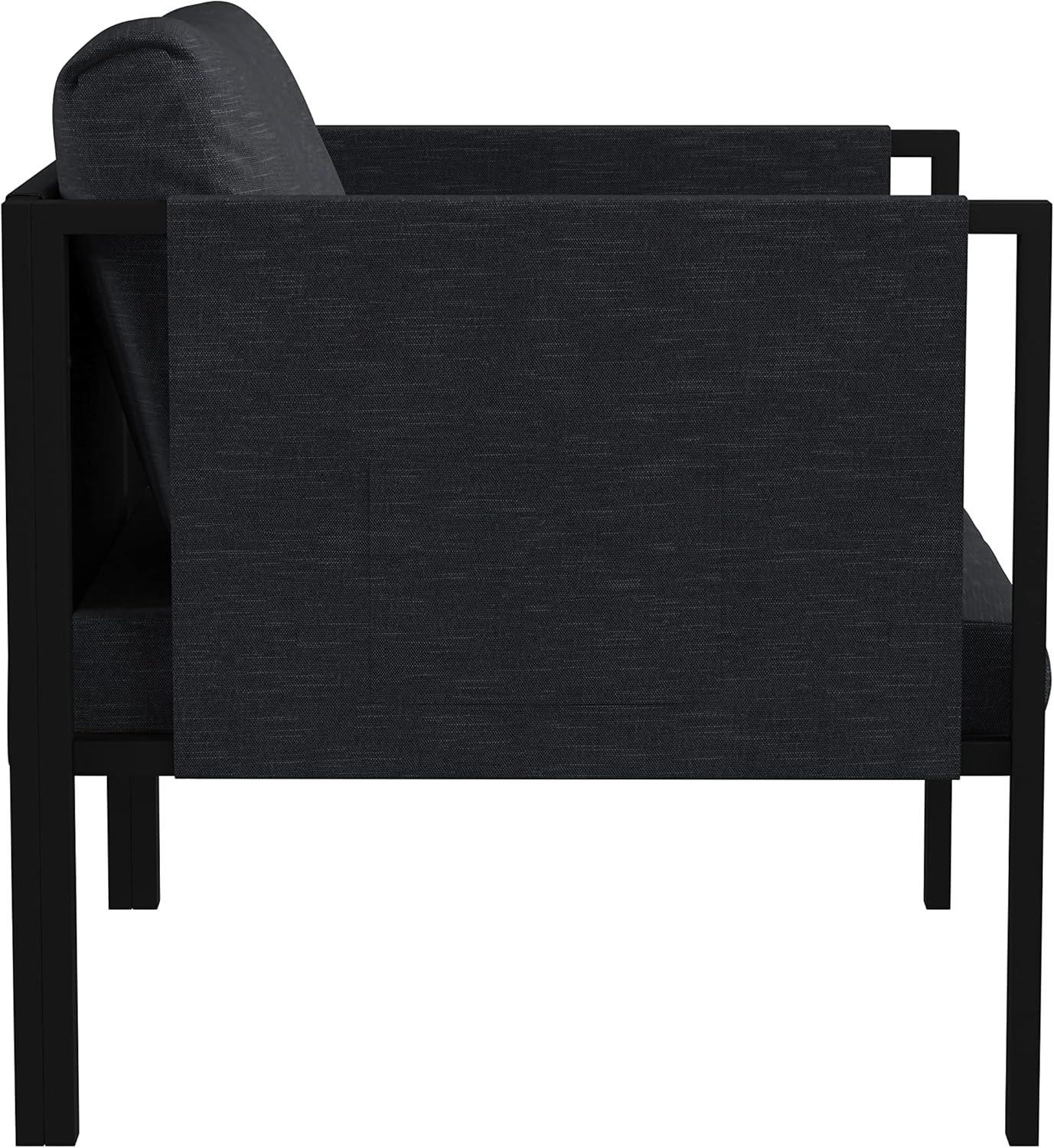 imageFlash Furniture Lea IndoorOutdoor Patio Chair with Cushions Modern Steel Framed Chair with Storage Pockets Black with Beige CushionsCharcoal