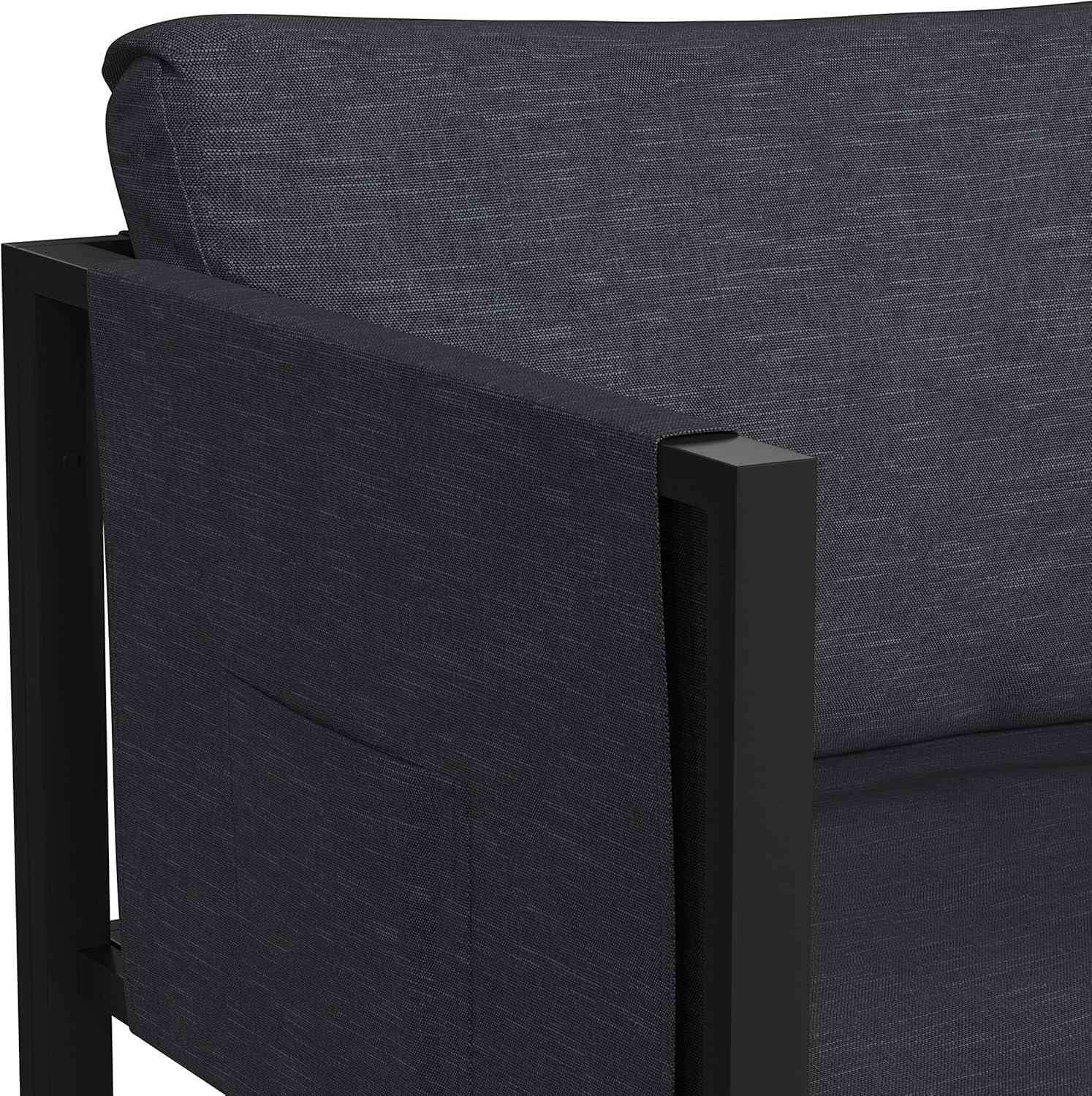 imageFlash Furniture Lea IndoorOutdoor Patio Chair with Cushions Modern Steel Framed Chair with Storage Pockets Black with Beige CushionsCharcoal