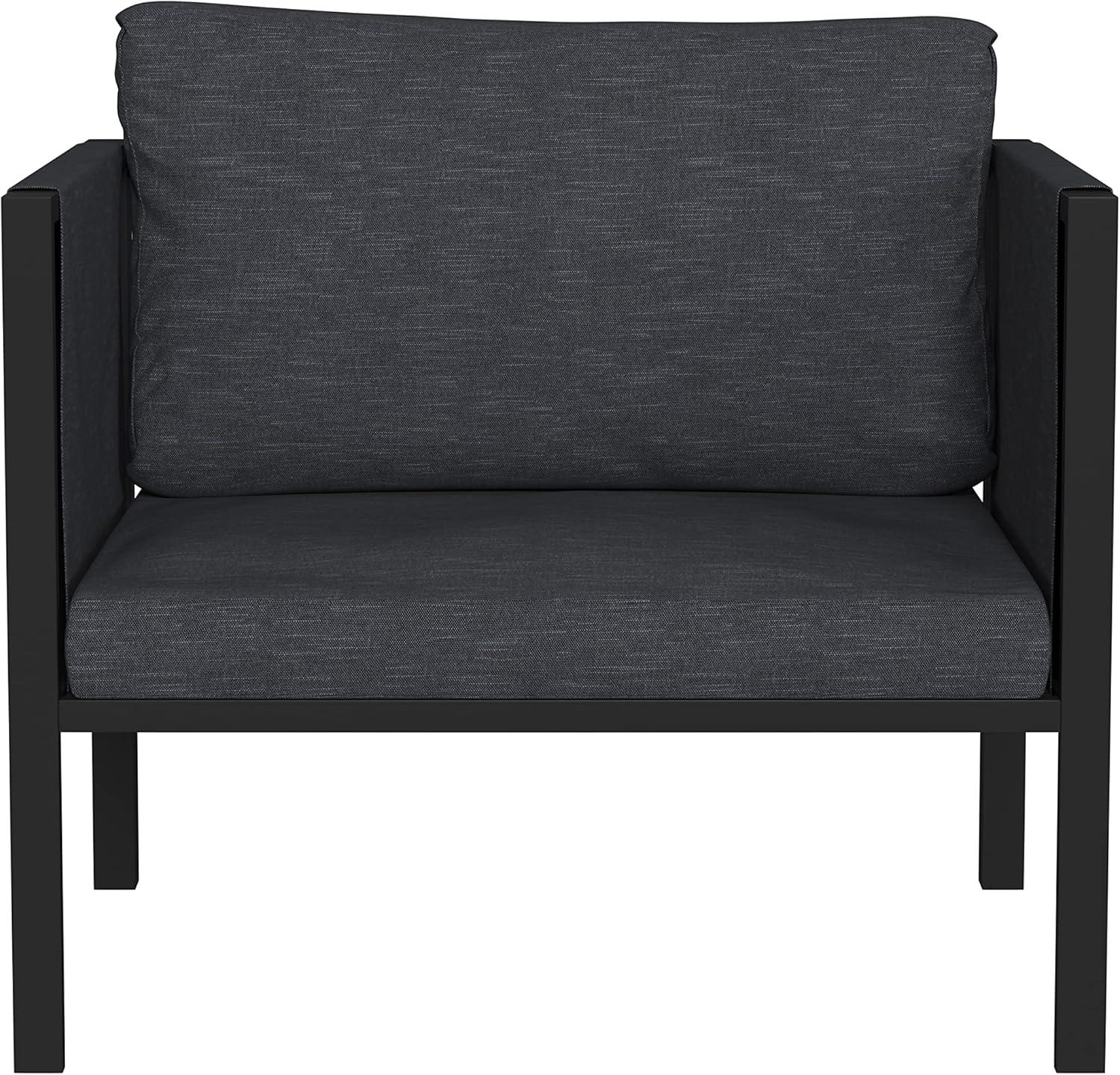 imageFlash Furniture Lea IndoorOutdoor Patio Chair with Cushions Modern Steel Framed Chair with Storage Pockets Black with Beige CushionsCharcoal