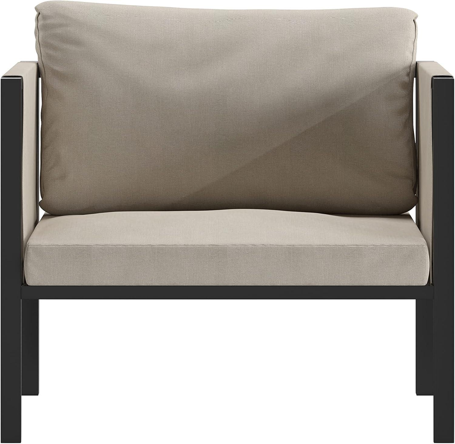 imageFlash Furniture Lea IndoorOutdoor Patio Chair with Cushions Modern Steel Framed Chair with Storage Pockets Black with Beige CushionsLight Gray