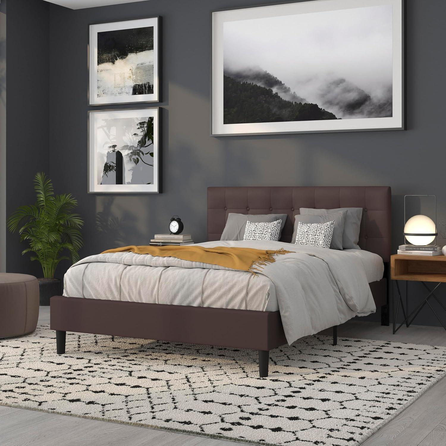 imageFlash Furniture Lennox Tufted Upholstered Full Size Headboard in Black VinylBrown