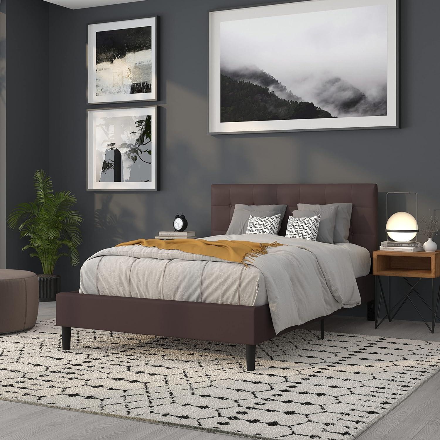 imageFlash Furniture Lennox Tufted Upholstered Full Size Headboard in Black VinylBrown