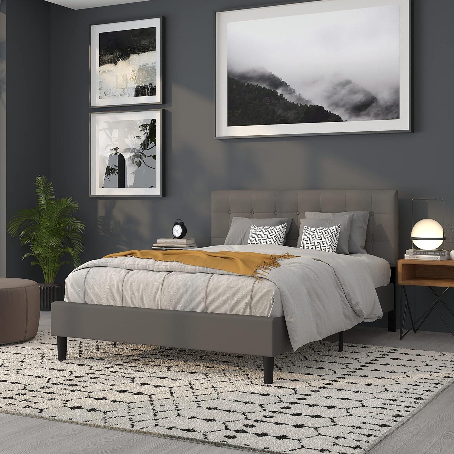 imageFlash Furniture Lennox Tufted Upholstered Full Size Headboard in Black VinylGray