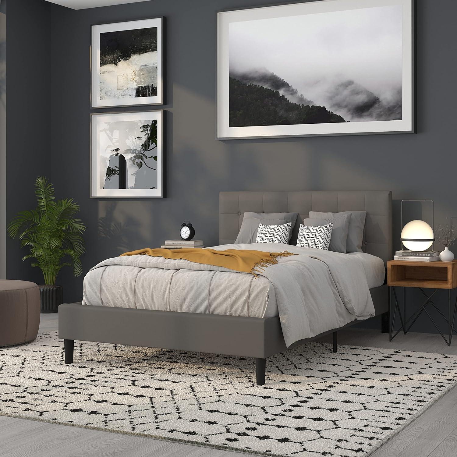 imageFlash Furniture Lennox Tufted Upholstered Full Size Headboard in Black VinylGray