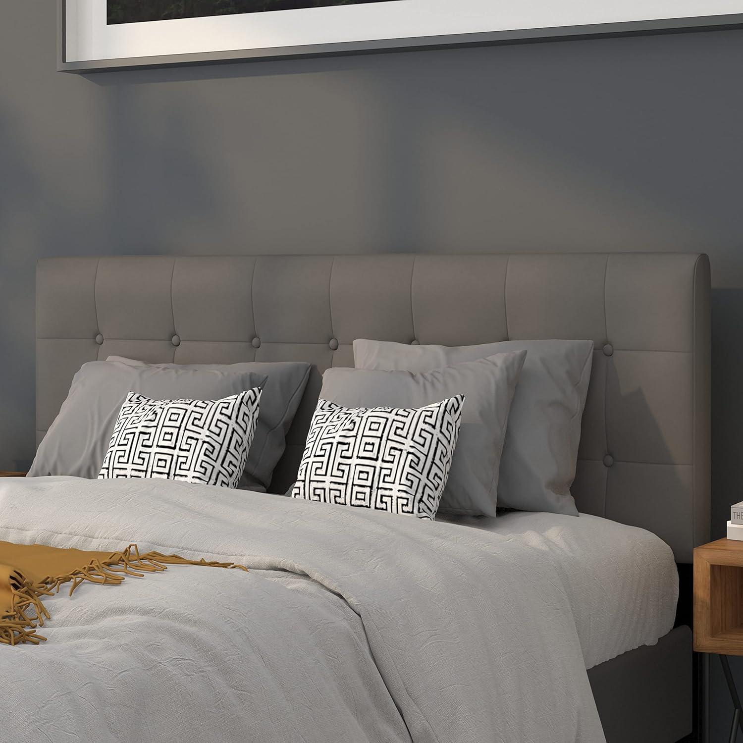 imageFlash Furniture Lennox Tufted Upholstered Full Size Headboard in Black VinylGray