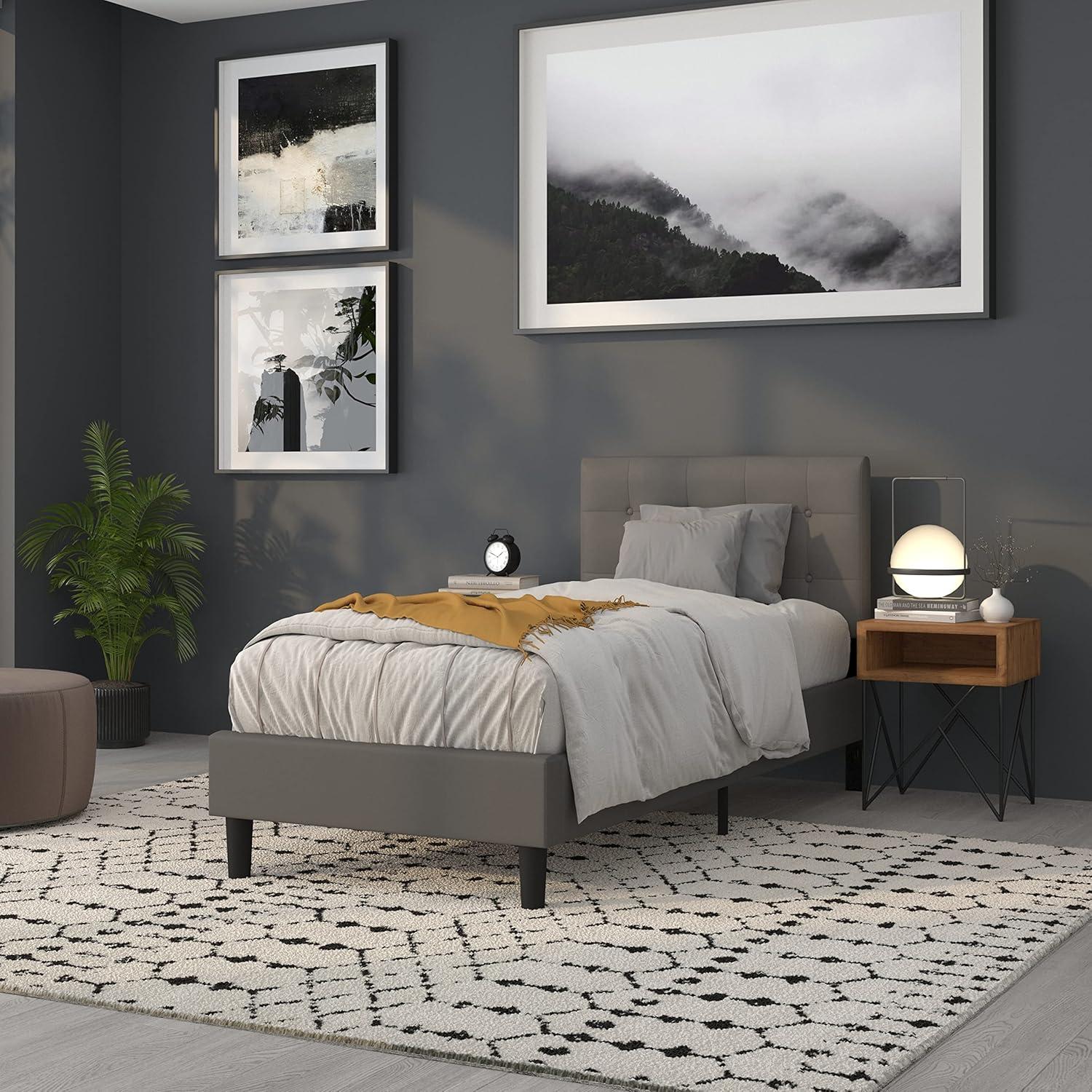 imageFlash Furniture Lennox Tufted Upholstered Full Size Headboard in Black VinylGray