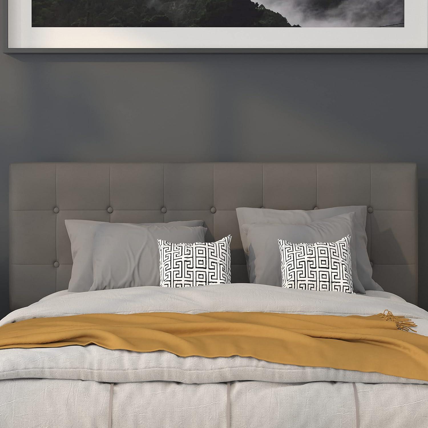 imageFlash Furniture Lennox Tufted Upholstered Full Size Headboard in Black VinylGray